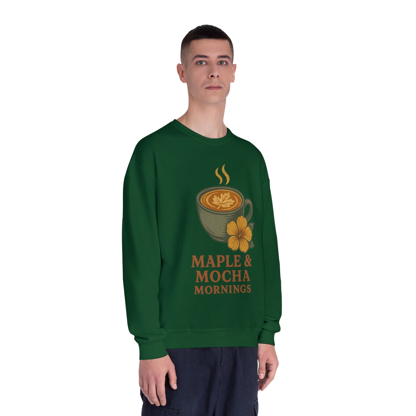 Cozy Coffee Sweatshirt - Maple & Mocha Mornings Unisex Crewneck, Warm Gift for Coffee Lovers, Casual Fall Fashion, Weekend Relaxation