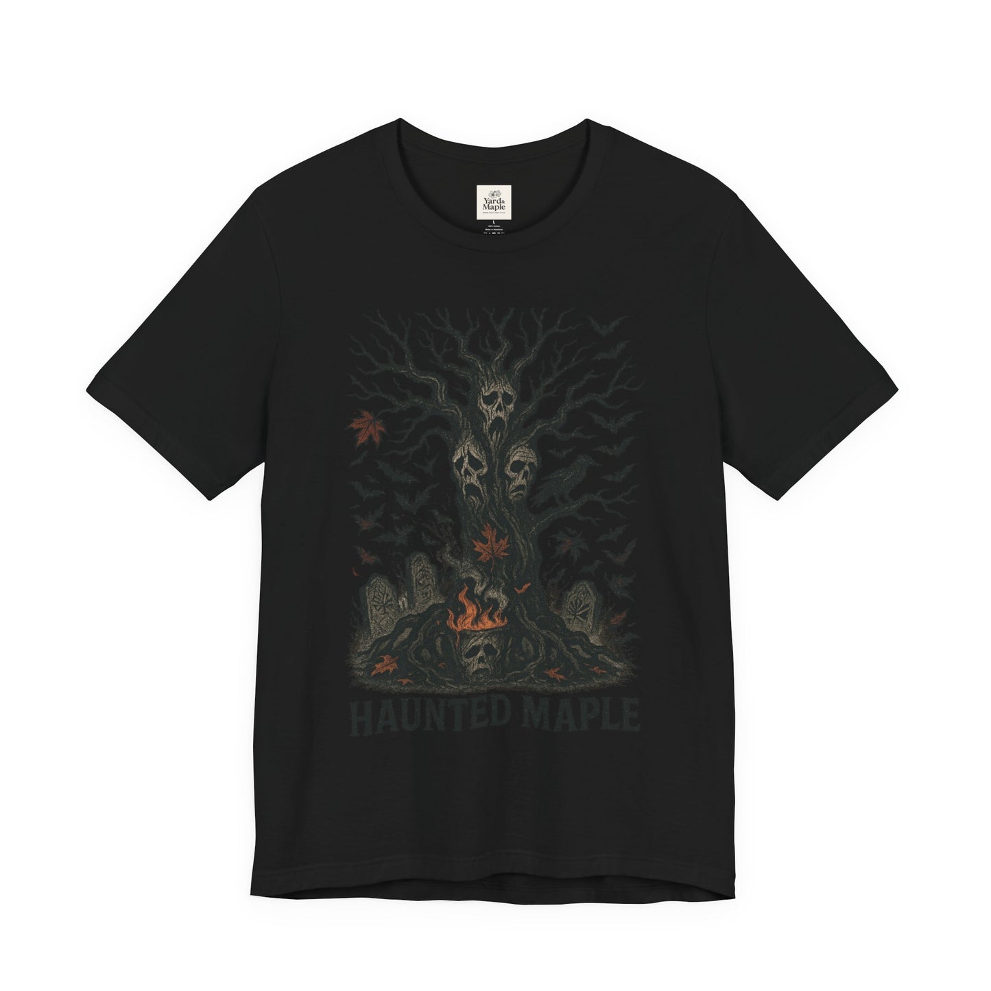 Haunted Maple Tee - Unisex Jersey Short Sleeve T-Shirt for Fall, Halloween, Spooky Vibe, Ghost Lovers, Unique Gift