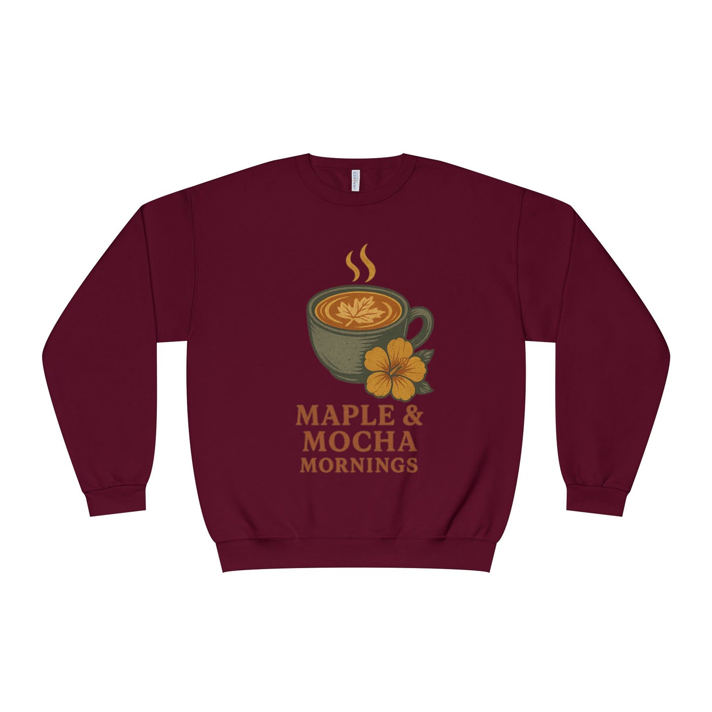 Cozy Coffee Sweatshirt - Maple & Mocha Mornings Unisex Crewneck, Warm Gift for Coffee Lovers, Casual Fall Fashion, Weekend Relaxation