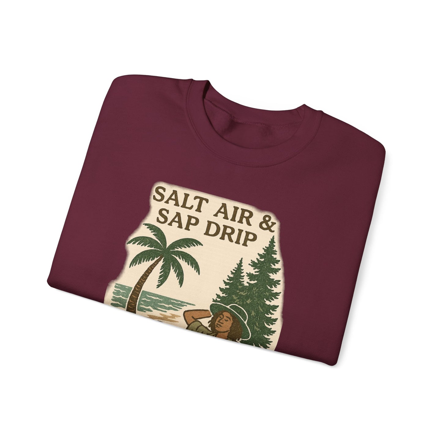 Cozy Beach Vibes Sweatshirt - Salt Air & Sap Drip Unisex Crewneck, Summer Casual Wear, Gift for Nature Lovers, Beach Trip Essentials