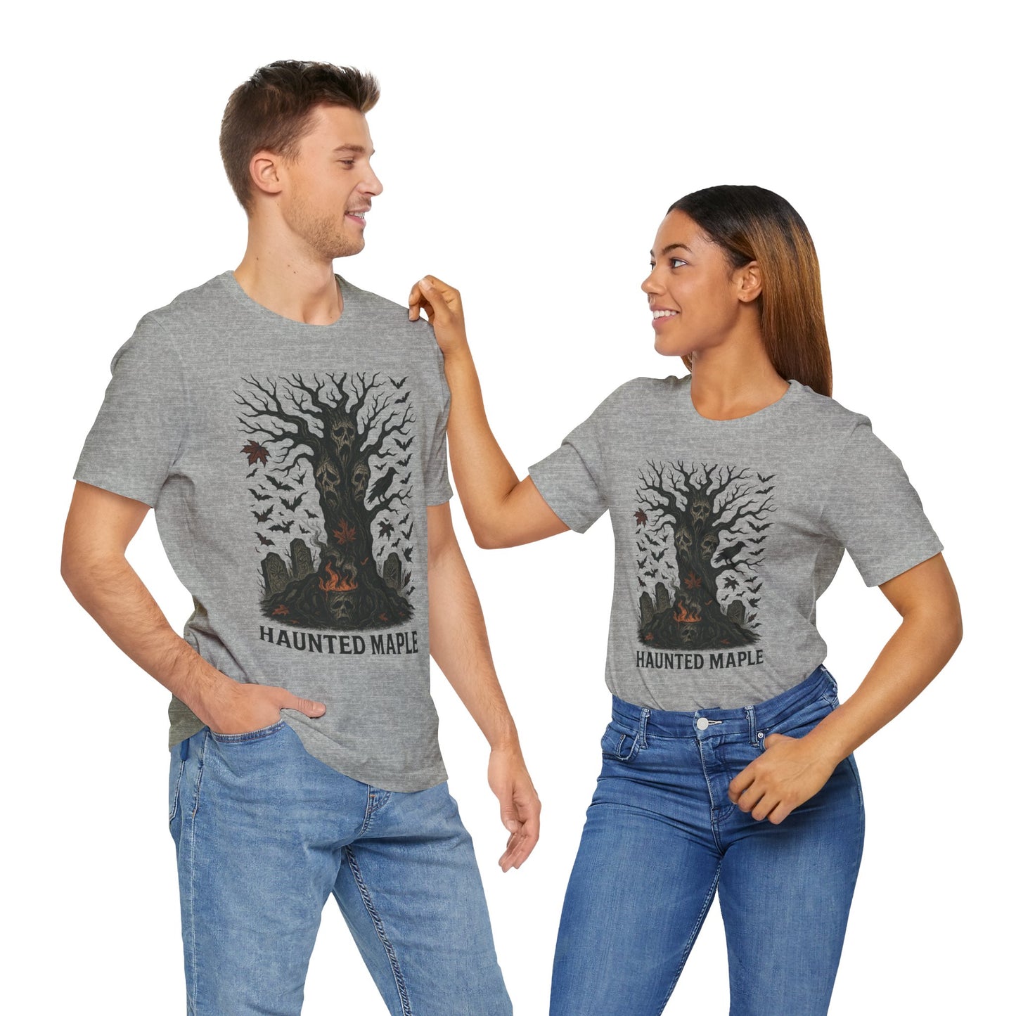 Haunted Maple Tee - Unisex Jersey Short Sleeve T-Shirt for Fall, Halloween, Spooky Vibe, Ghost Lovers, Unique Gift