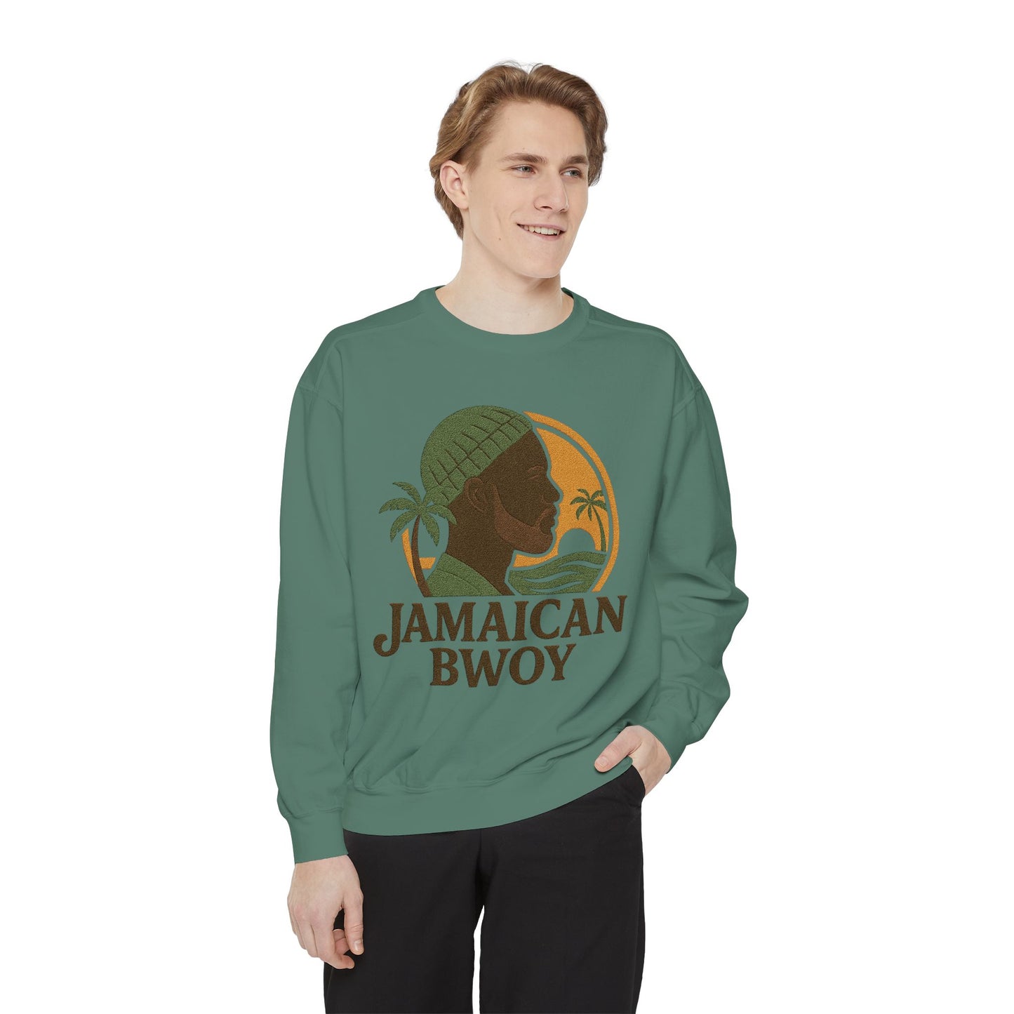 Jamaican Bwoy Sweatshirt, Cozy Unisex Pullover, Streetwear Style, Perfect Gift for Reggae Lovers, Summer Vibes Apparel, Gift for Him/Her