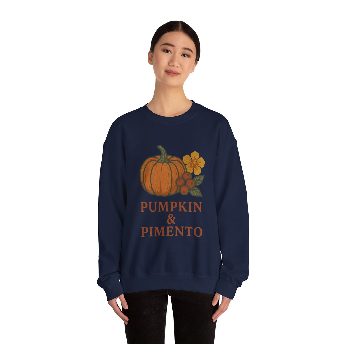Pumpkin & Pimento Crewneck Sweatshirt, Cozy Fall Sweatshirt, Unisex Autumn Apparel, Thanksgiving Gift, Seasonal Fashion