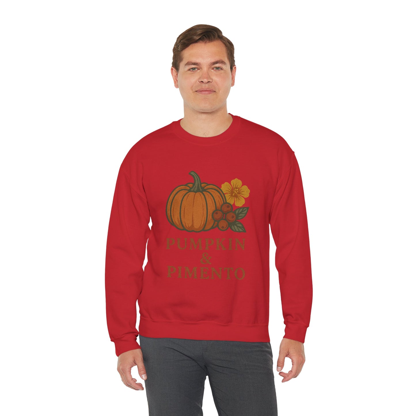 Pumpkin & Pimento Crewneck Sweatshirt, Cozy Fall Sweatshirt, Unisex Autumn Apparel, Thanksgiving Gift, Seasonal Fashion