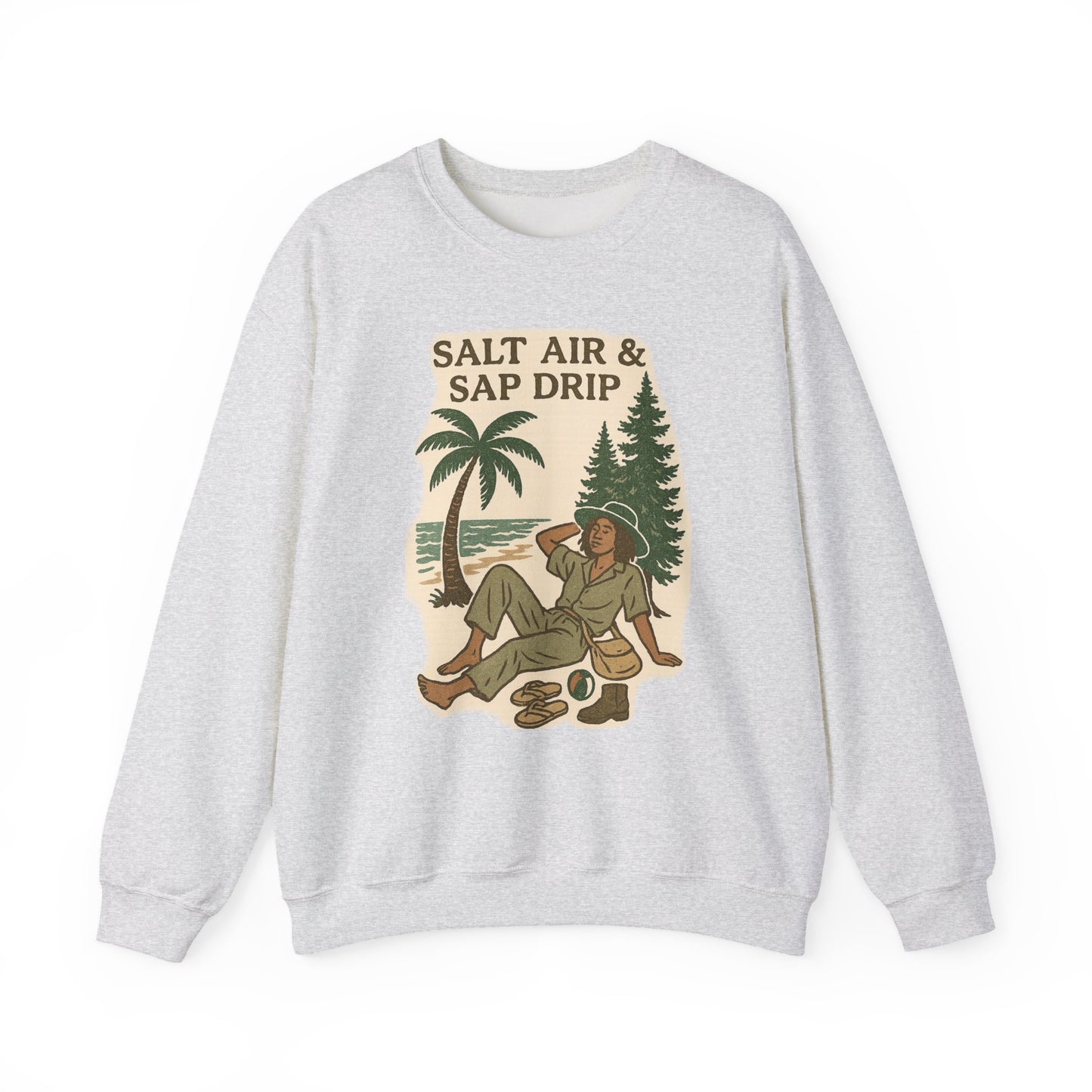 Cozy Beach Vibes Sweatshirt - Salt Air & Sap Drip Unisex Crewneck, Summer Casual Wear, Gift for Nature Lovers, Beach Trip Essentials
