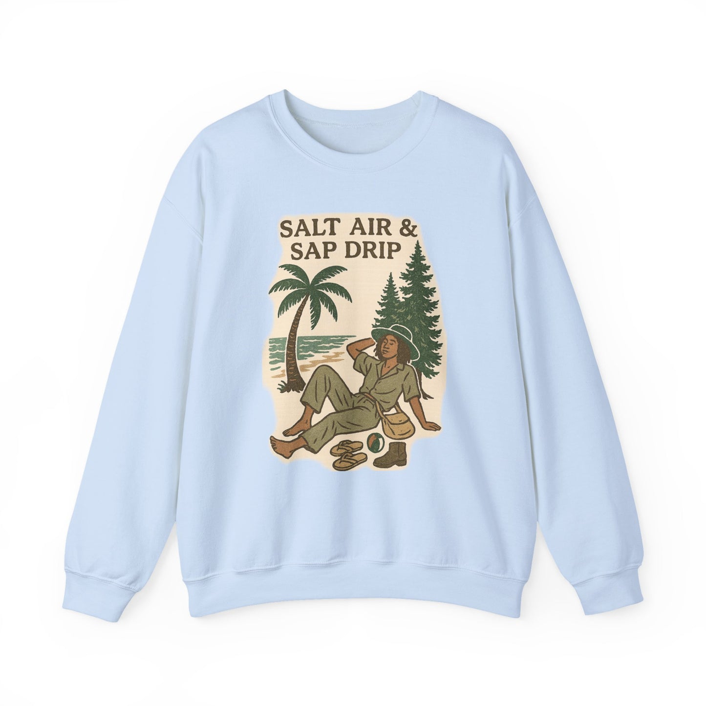 Cozy Beach Vibes Sweatshirt - Salt Air & Sap Drip Unisex Crewneck, Summer Casual Wear, Gift for Nature Lovers, Beach Trip Essentials