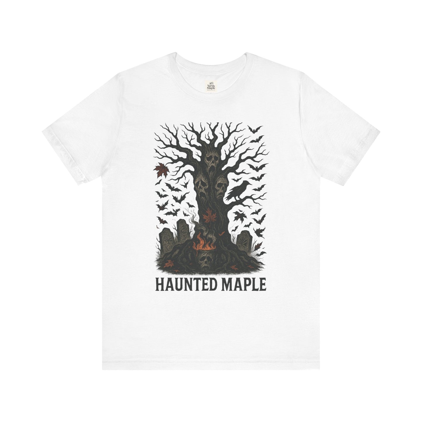 Haunted Maple Tee - Unisex Jersey Short Sleeve T-Shirt for Fall, Halloween, Spooky Vibe, Ghost Lovers, Unique Gift