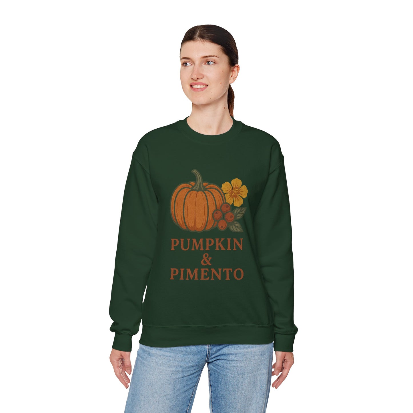 Pumpkin & Pimento Crewneck Sweatshirt, Cozy Fall Sweatshirt, Unisex Autumn Apparel, Thanksgiving Gift, Seasonal Fashion