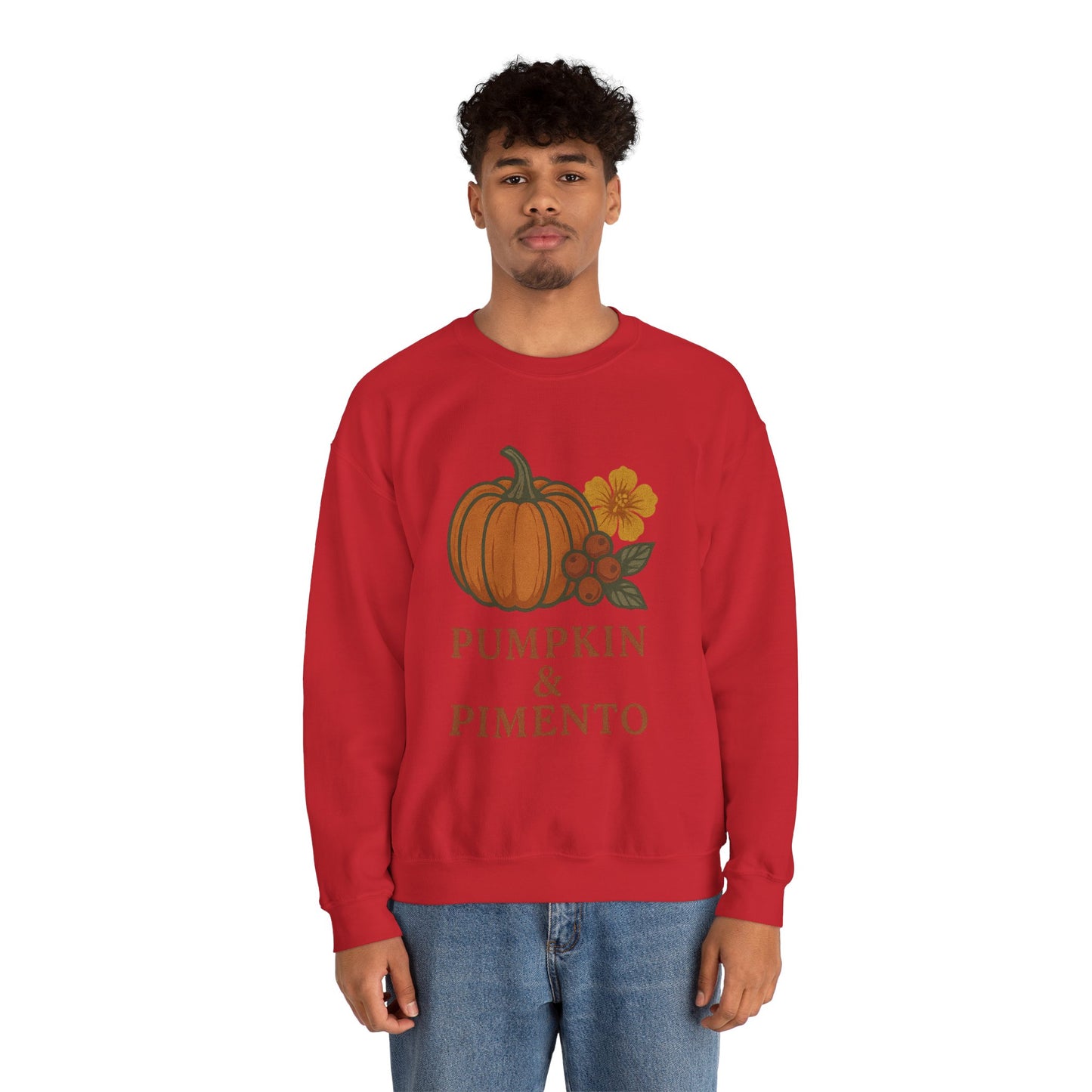 Pumpkin & Pimento Crewneck Sweatshirt, Cozy Fall Sweatshirt, Unisex Autumn Apparel, Thanksgiving Gift, Seasonal Fashion
