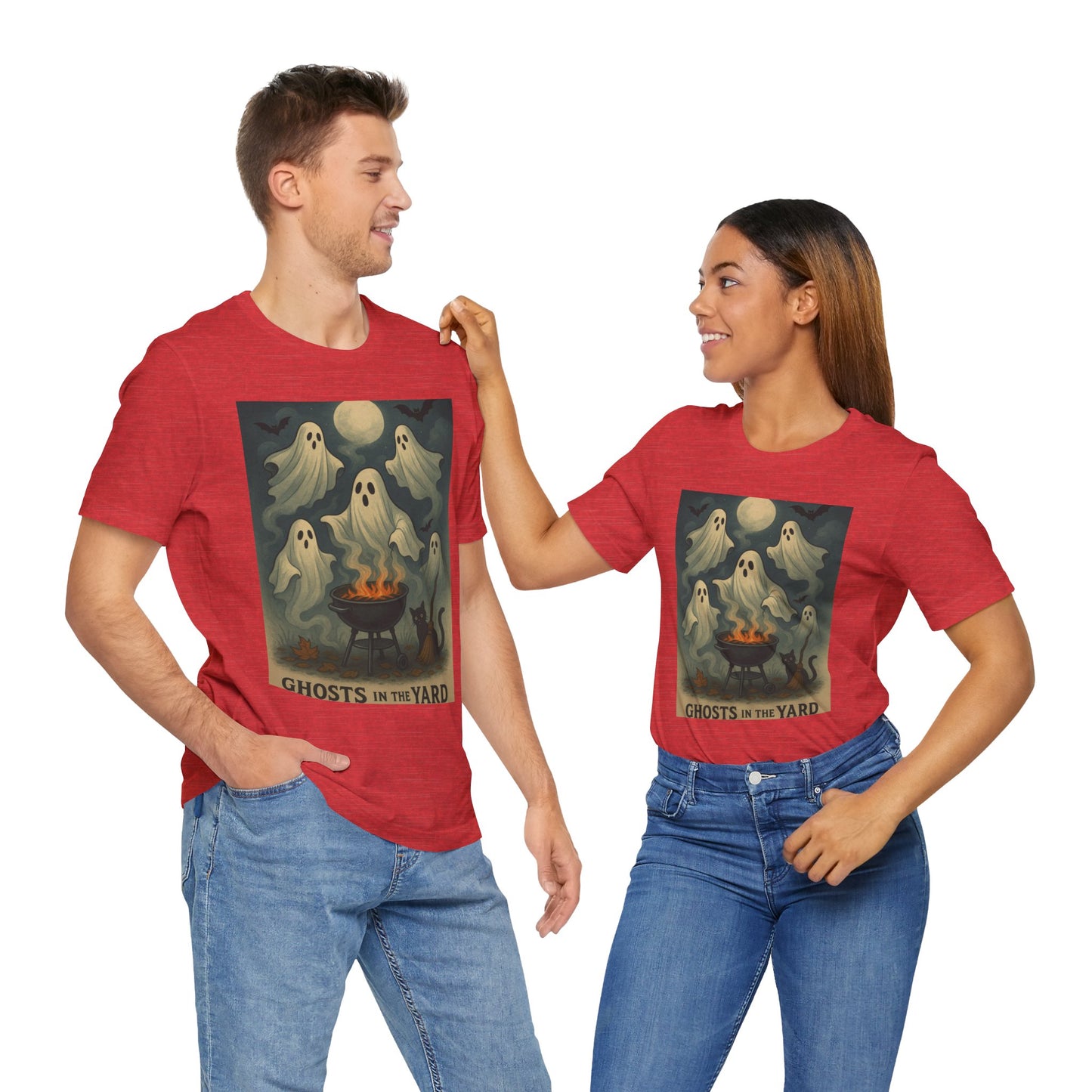 Ghosts in the Yard Tee - Spooky Unisex Short Sleeve Shirt, Halloween Shirt, Ghost Design, Casual Halloween Wear, Gift for Ghost Lovers