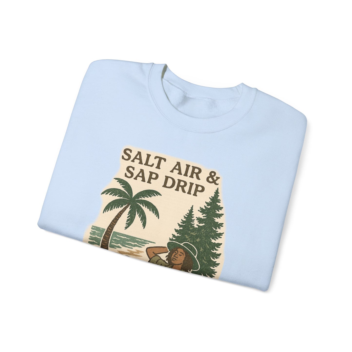 Cozy Beach Vibes Sweatshirt - Salt Air & Sap Drip Unisex Crewneck, Summer Casual Wear, Gift for Nature Lovers, Beach Trip Essentials