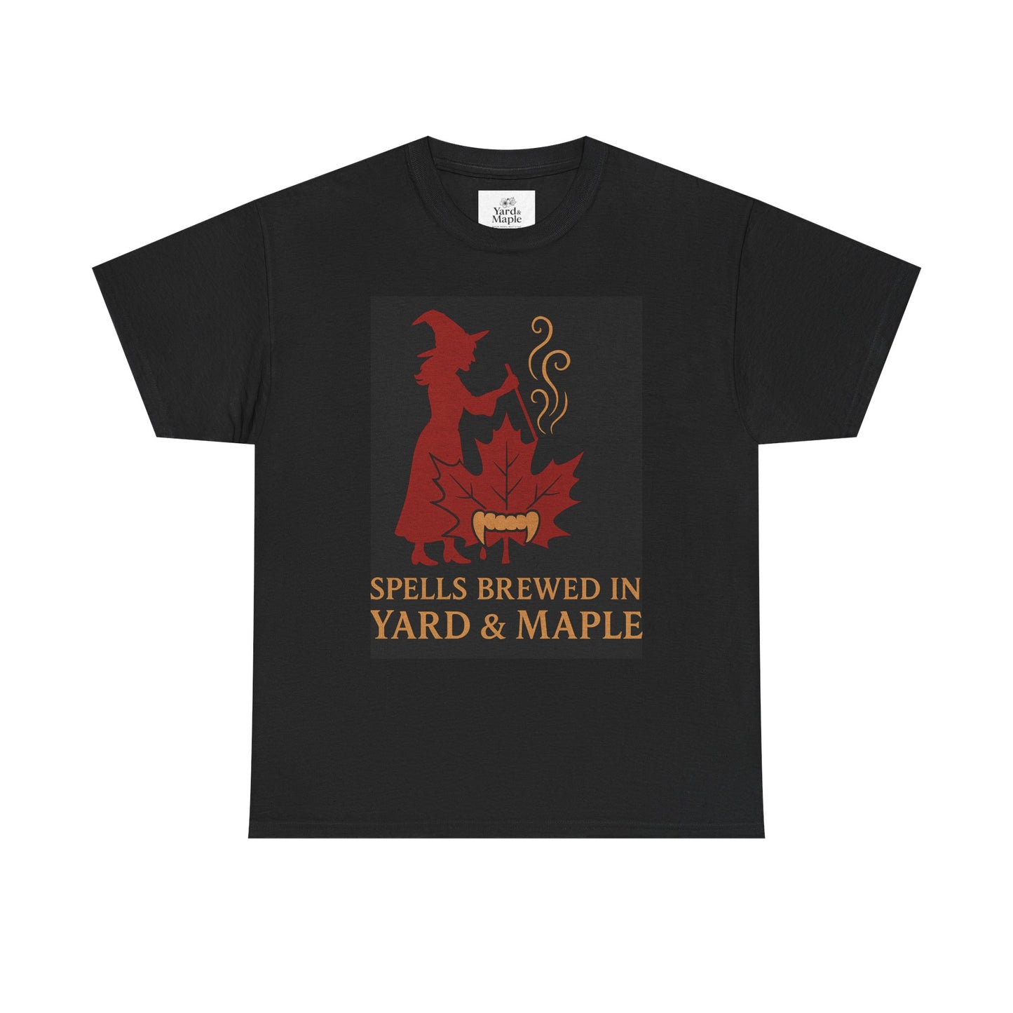 Witchy Autumn T-Shirt - Spells Brewed in Yard & Maple, Halloween Apparel, Cozy Graphic Tee, Gift for Witches, Fall Fashion