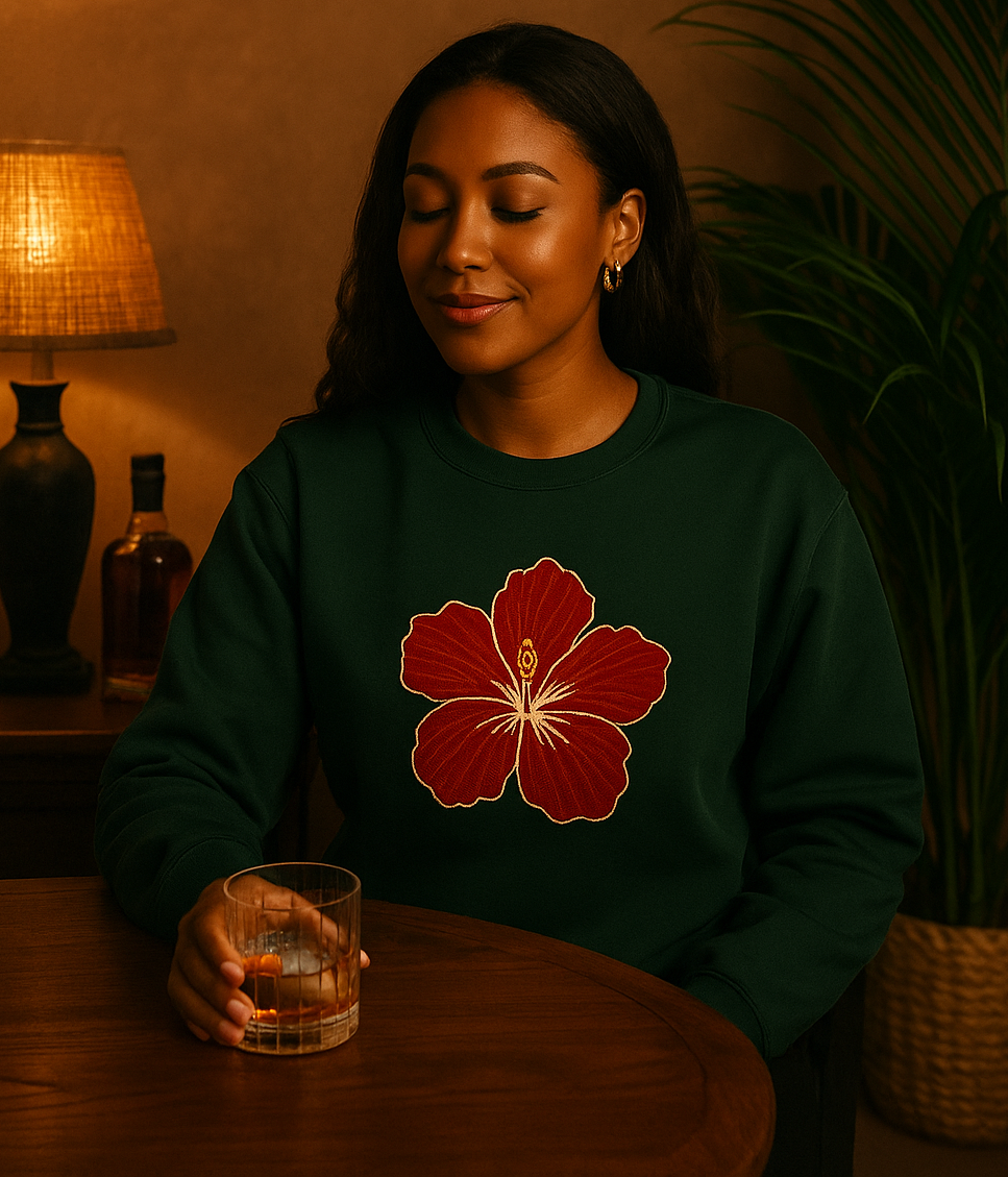 Red Hibiscus Crewneck Sweatshirt — Floral Tropical Flower Graphic