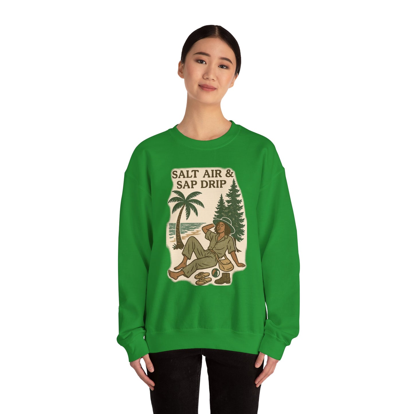 Cozy Beach Vibes Sweatshirt - Salt Air & Sap Drip Unisex Crewneck, Summer Casual Wear, Gift for Nature Lovers, Beach Trip Essentials