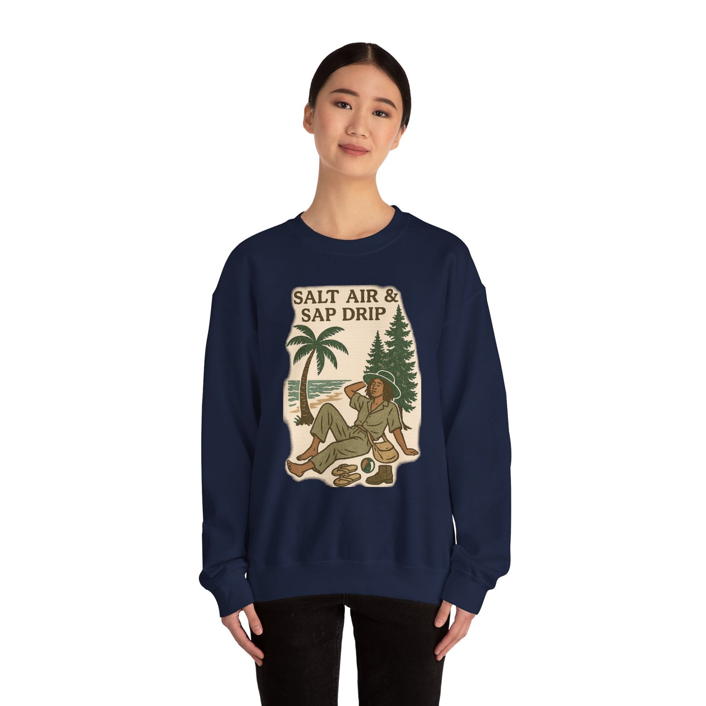 Cozy Beach Vibes Sweatshirt - Salt Air & Sap Drip Unisex Crewneck, Summer Casual Wear, Gift for Nature Lovers, Beach Trip Essentials