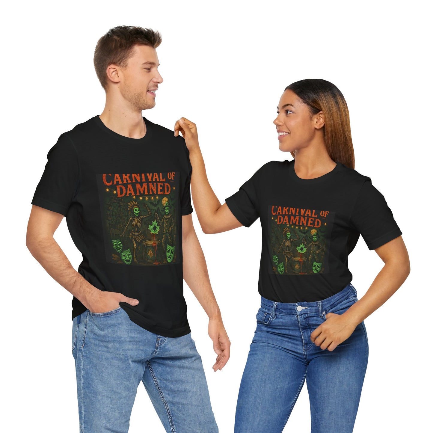 Carnival of Damned Tee | Unisex Short Sleeve Shirt, Halloween Shirt, Spooky Tee, Graphic T-Shirt, Gift for Horror Fans