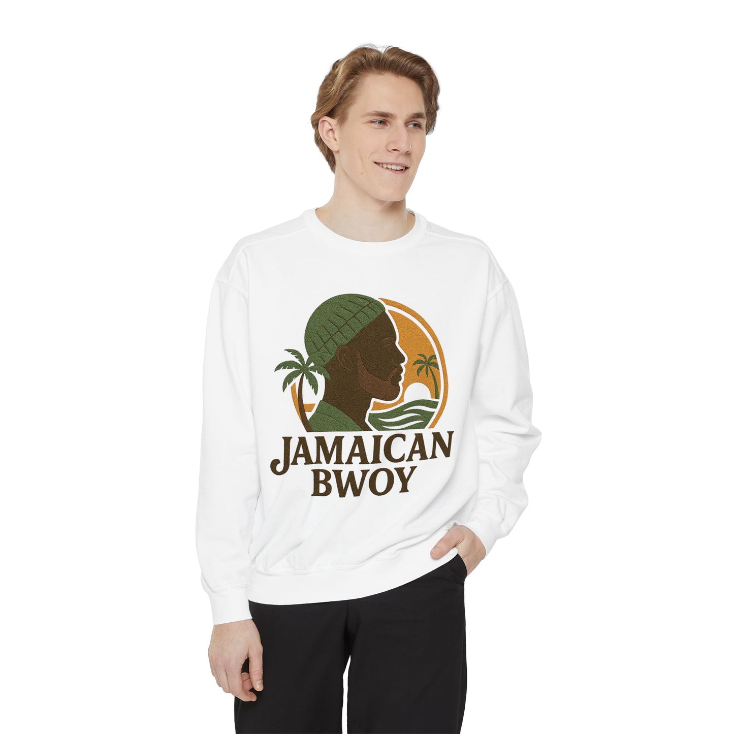 Jamaican Bwoy Sweatshirt, Cozy Unisex Pullover, Streetwear Style, Perfect Gift for Reggae Lovers, Summer Vibes Apparel, Gift for Him/Her