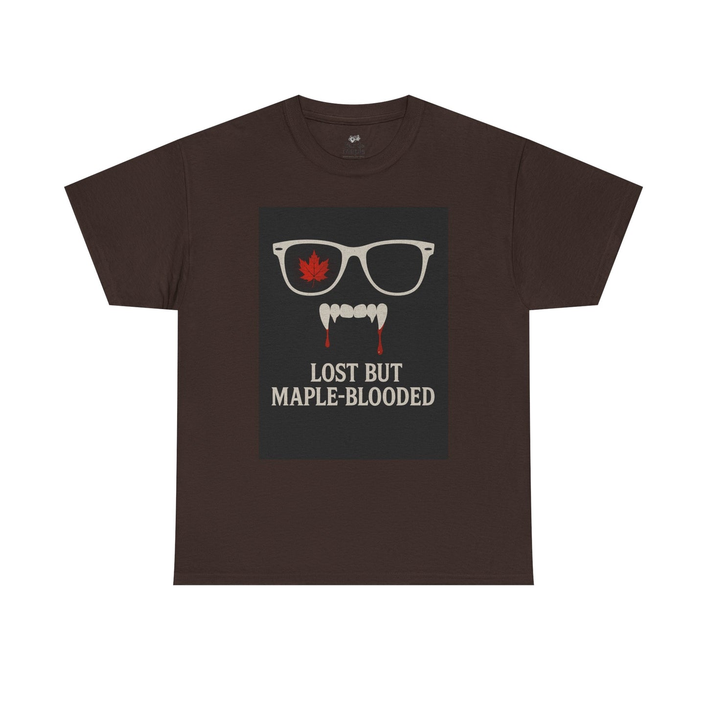 Unisex Heavy Cotton Tee with Vampire Design - Lost but Maple-Blooded Shirt for Halloween, Casual Wear, Gifts, Spooky Season, Unique Fashion