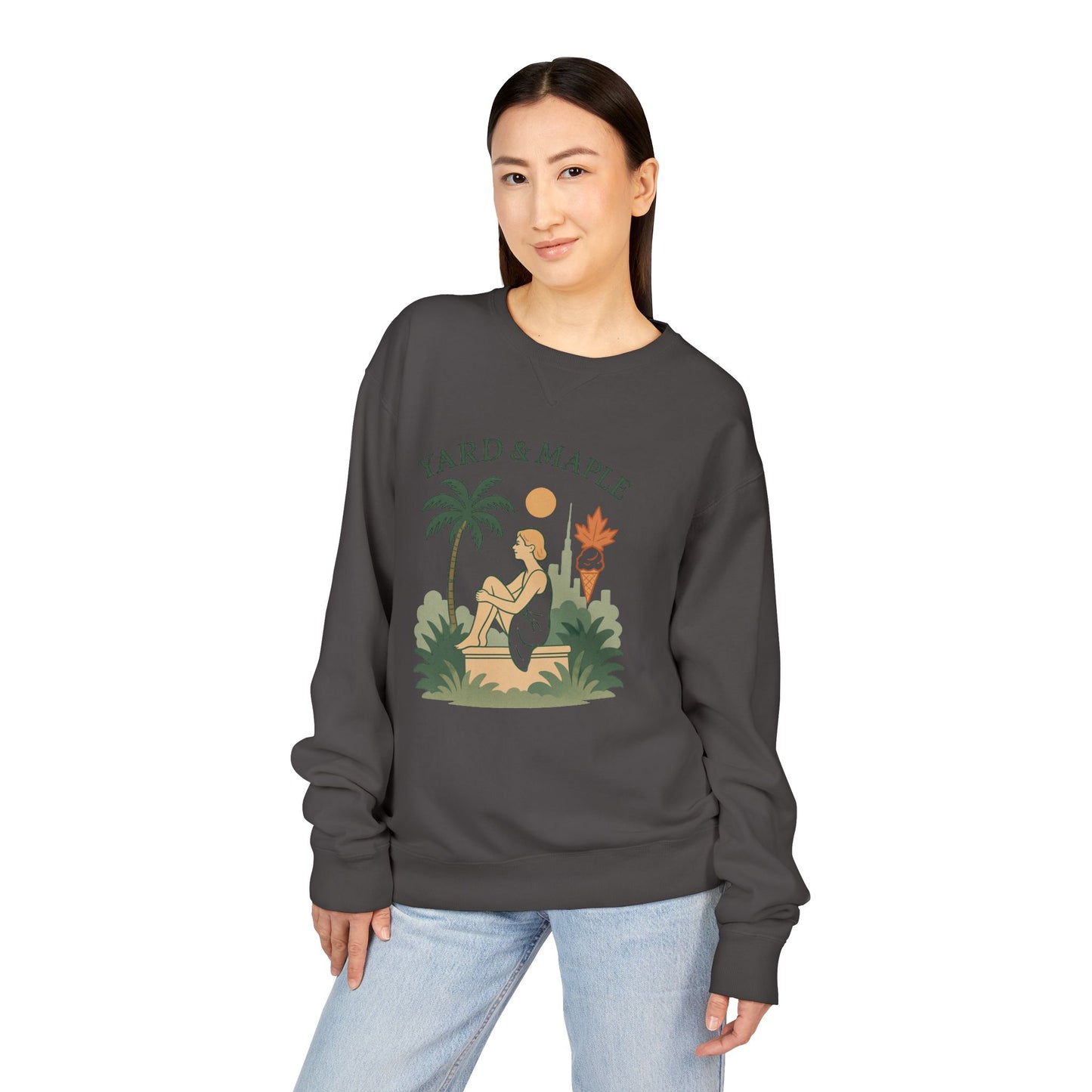 Yard & Maple Crewneck Sweatshirt, Cozy Sweatshirt, Unisex Apparel, Casual Wear, Summer Vibes, Gift for Him or Her