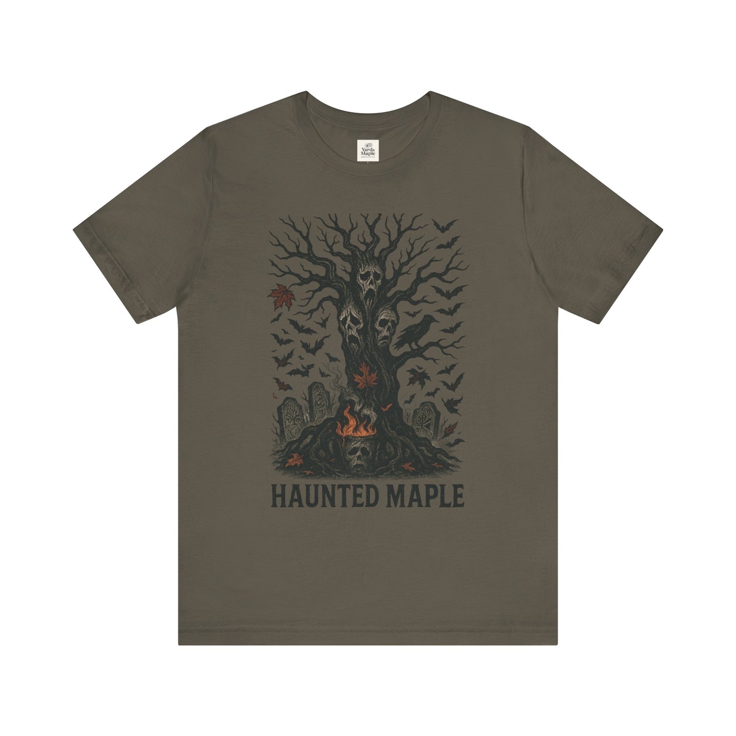 Haunted Maple Tee - Unisex Jersey Short Sleeve T-Shirt for Fall, Halloween, Spooky Vibe, Ghost Lovers, Unique Gift