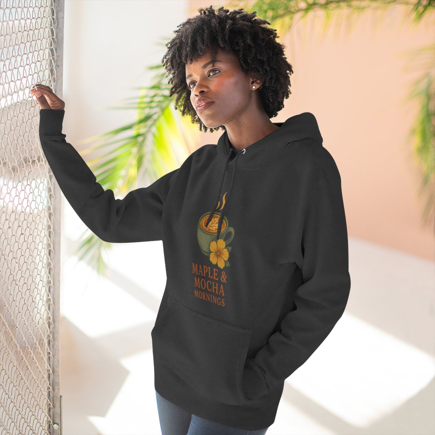 Cozy Maple & Mocha Fleece Hoodie, Perfect for Mornings, Autumn Fashion, Casualwear, Gift for Coffee Lovers