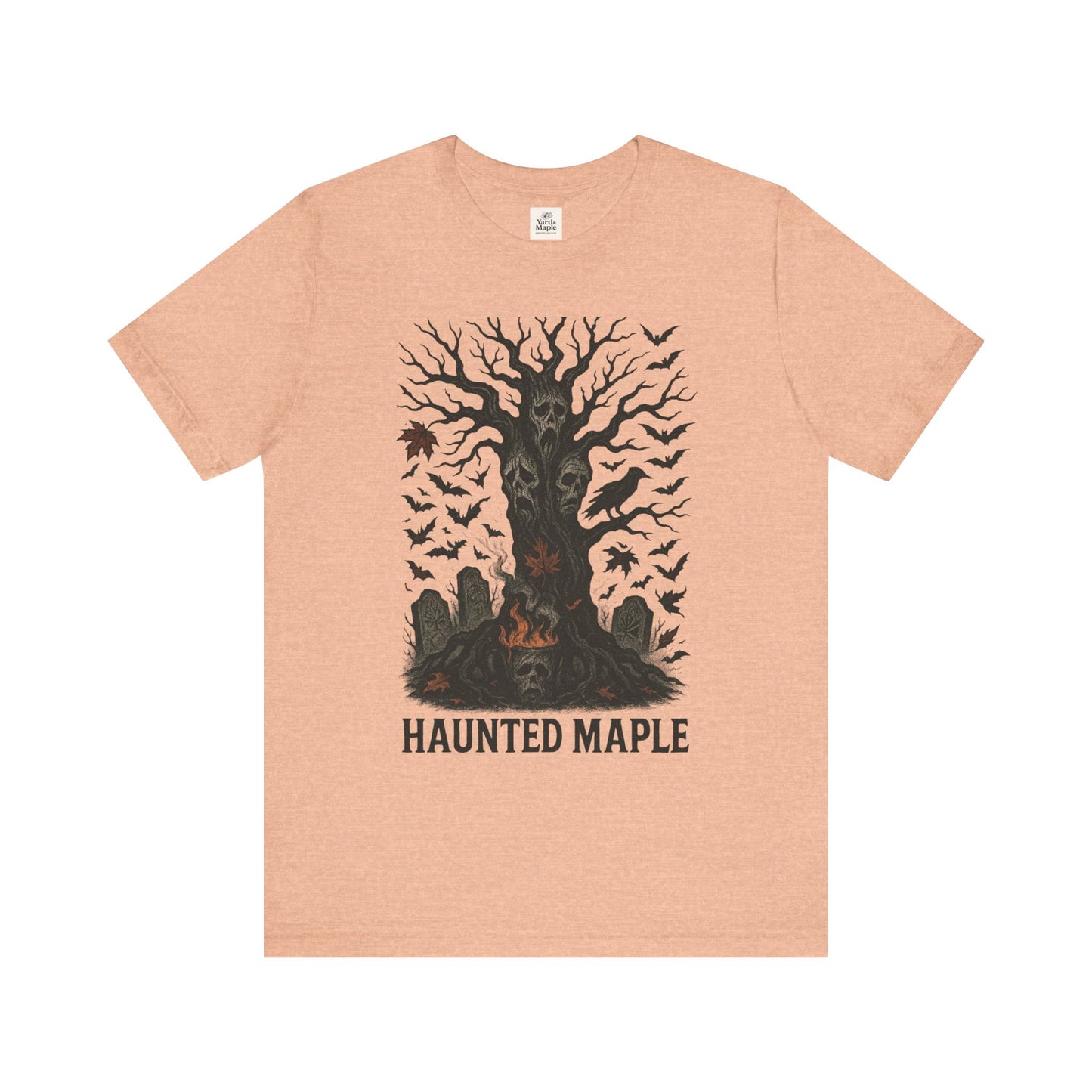 Haunted Maple Tee - Unisex Jersey Short Sleeve T-Shirt for Fall, Halloween, Spooky Vibe, Ghost Lovers, Unique Gift