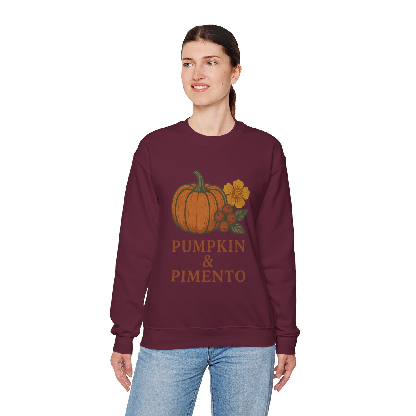 Pumpkin & Pimento Crewneck Sweatshirt, Cozy Fall Sweatshirt, Unisex Autumn Apparel, Thanksgiving Gift, Seasonal Fashion