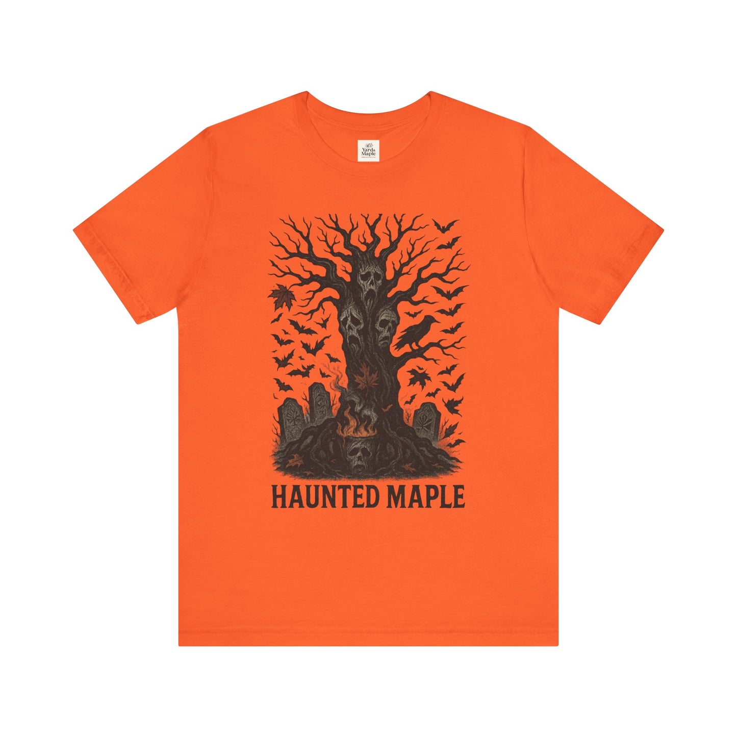 Haunted Maple Tee - Unisex Jersey Short Sleeve T-Shirt for Fall, Halloween, Spooky Vibe, Ghost Lovers, Unique Gift