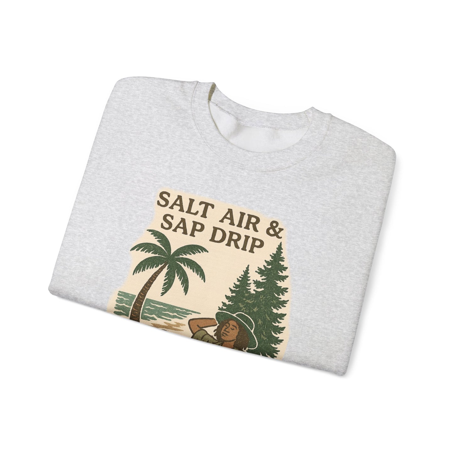 Cozy Beach Vibes Sweatshirt - Salt Air & Sap Drip Unisex Crewneck, Summer Casual Wear, Gift for Nature Lovers, Beach Trip Essentials