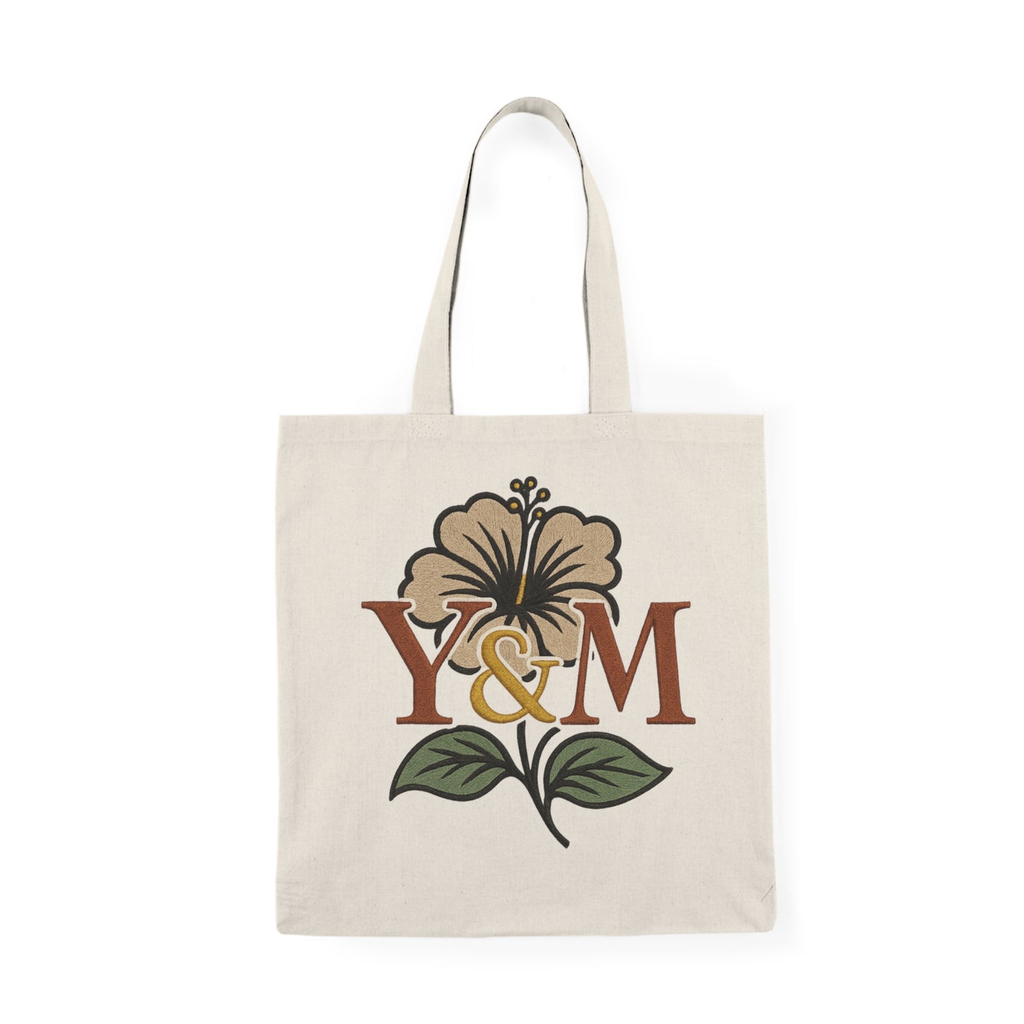 Natural Floral Tote Bag with Y&M Monogram, Eco-Friendly Grocery Bag, Gift for Her, Boho Style, Reusable Shopping Bag