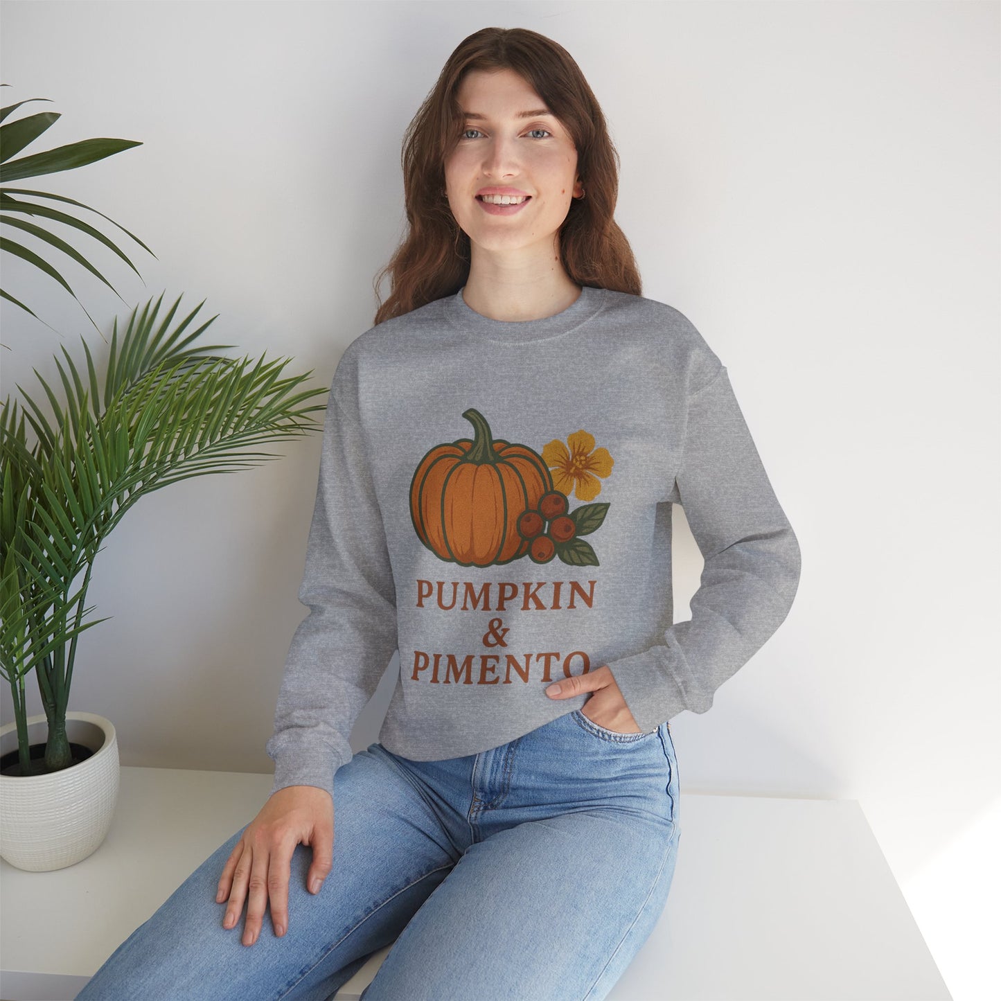 Pumpkin & Pimento Crewneck Sweatshirt, Cozy Fall Sweatshirt, Unisex Autumn Apparel, Thanksgiving Gift, Seasonal Fashion