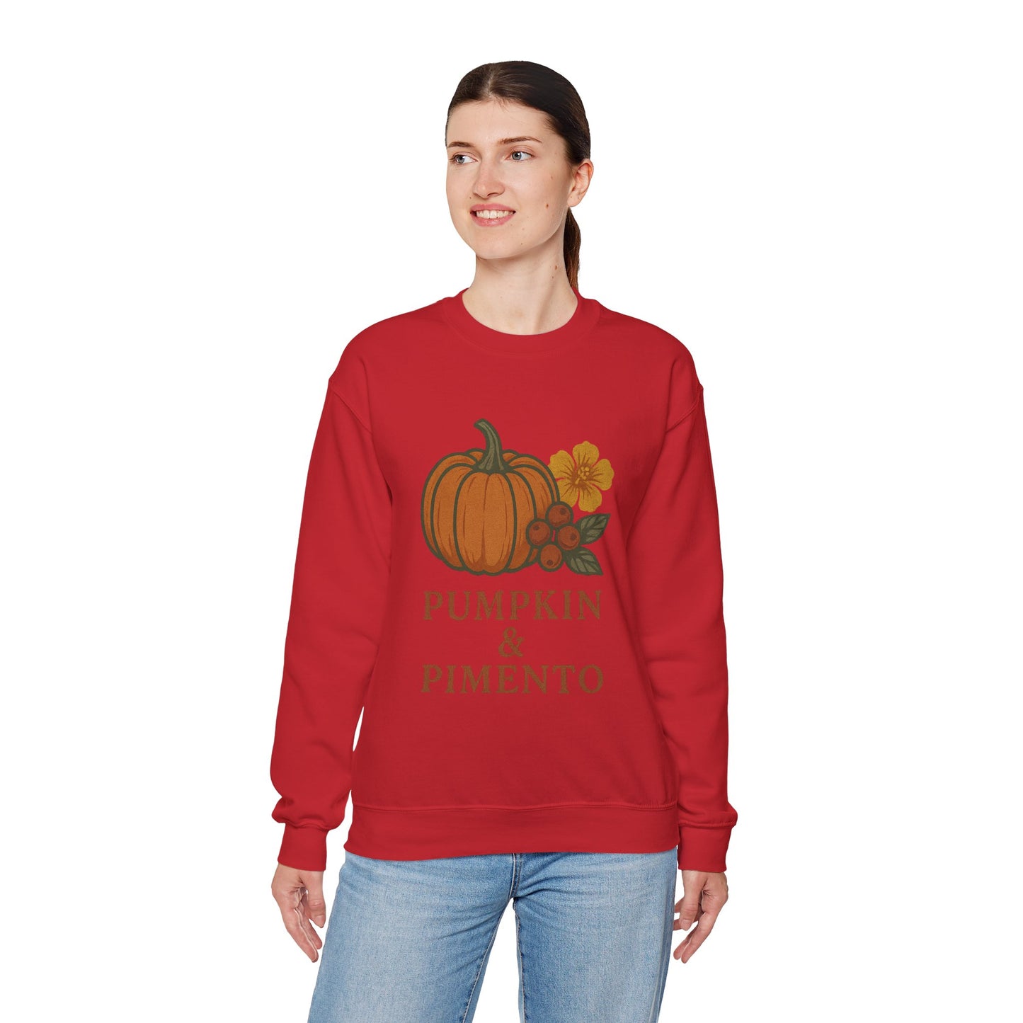 Pumpkin & Pimento Crewneck Sweatshirt, Cozy Fall Sweatshirt, Unisex Autumn Apparel, Thanksgiving Gift, Seasonal Fashion