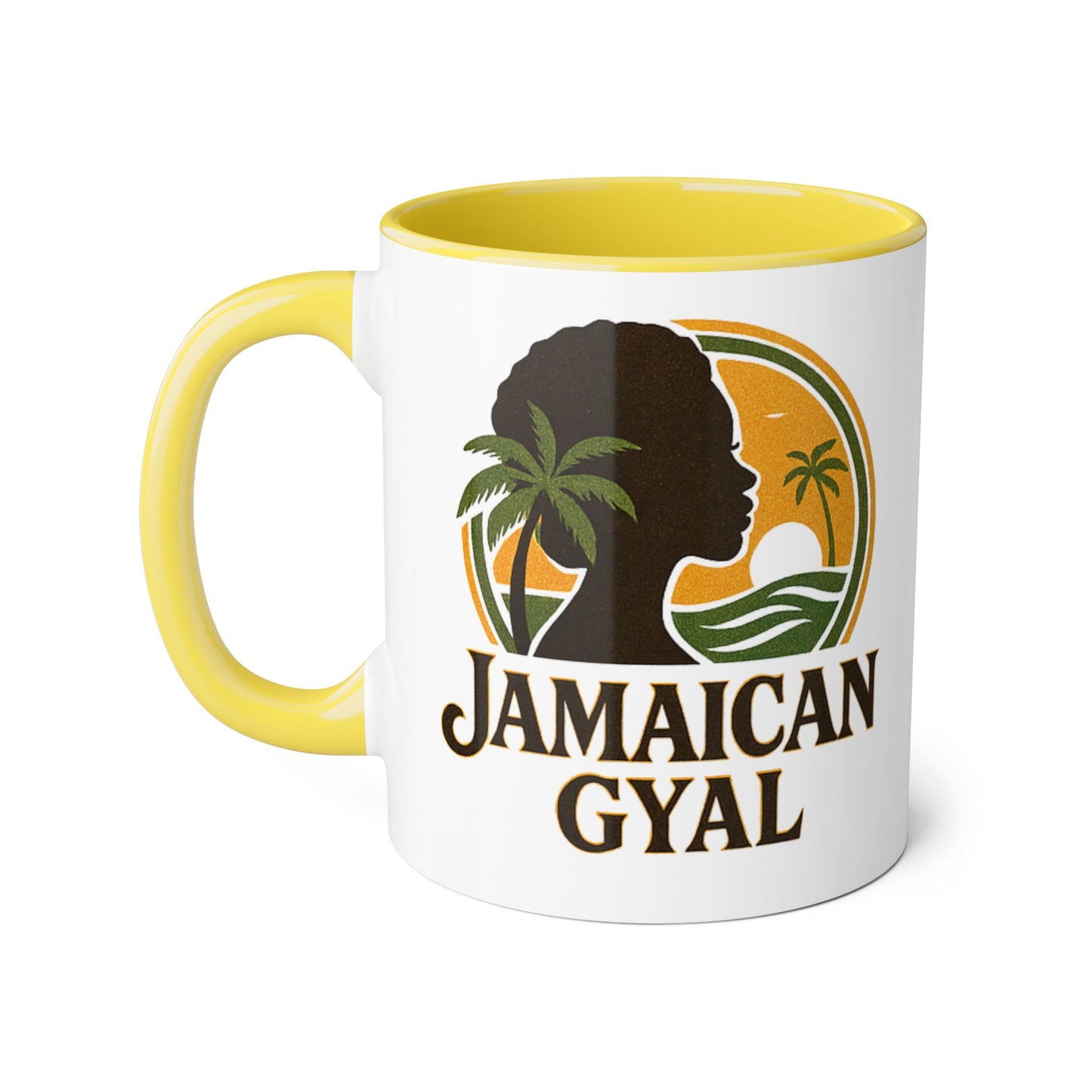 Jamaican Gyal Accent Mug, 11oz Coffee Cup, African Heritage Gift, Tropical Drinkware, Caribbean Inspiration, Black Woman Art