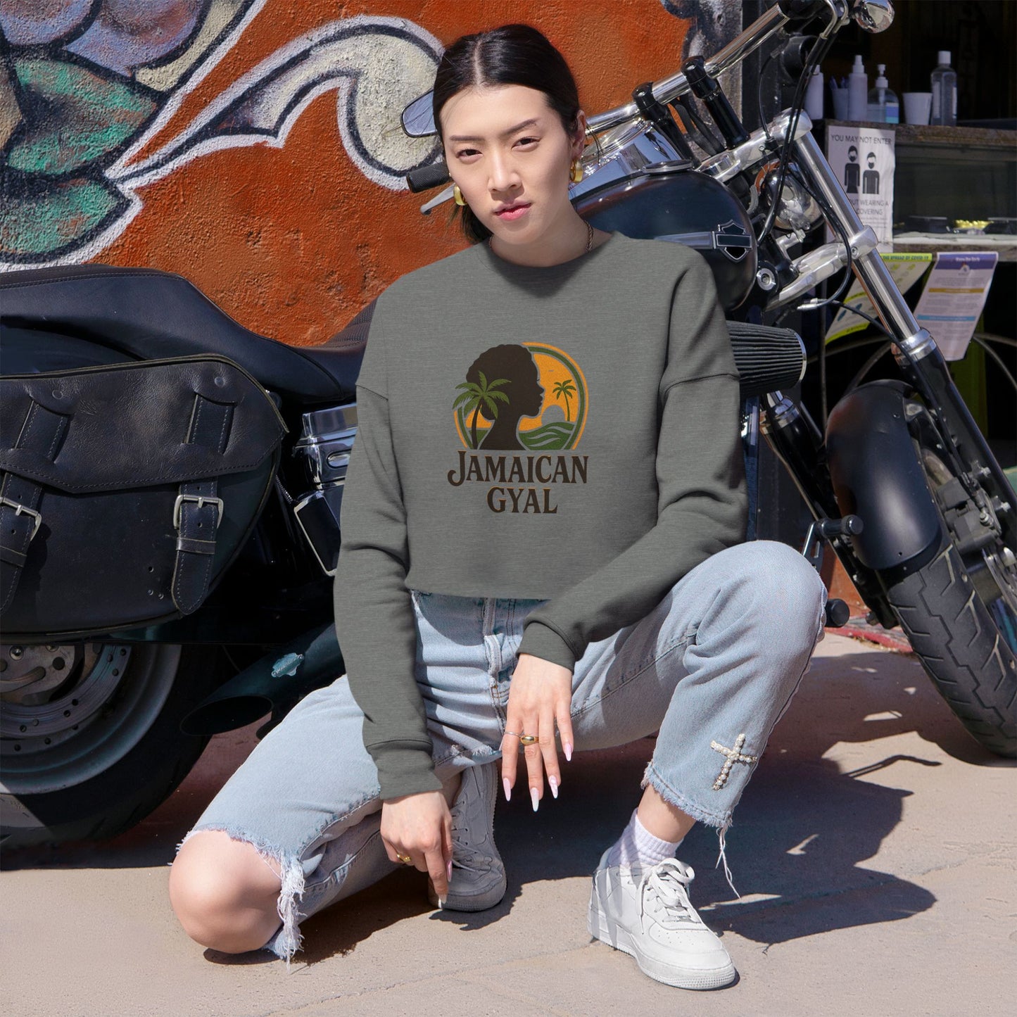 Jamaican Gyal Women's Cropped Sweatshirt | Trendy Spring Style, Perfect for Beach Days, Travel, or Casual Outfits, Gift for Friends