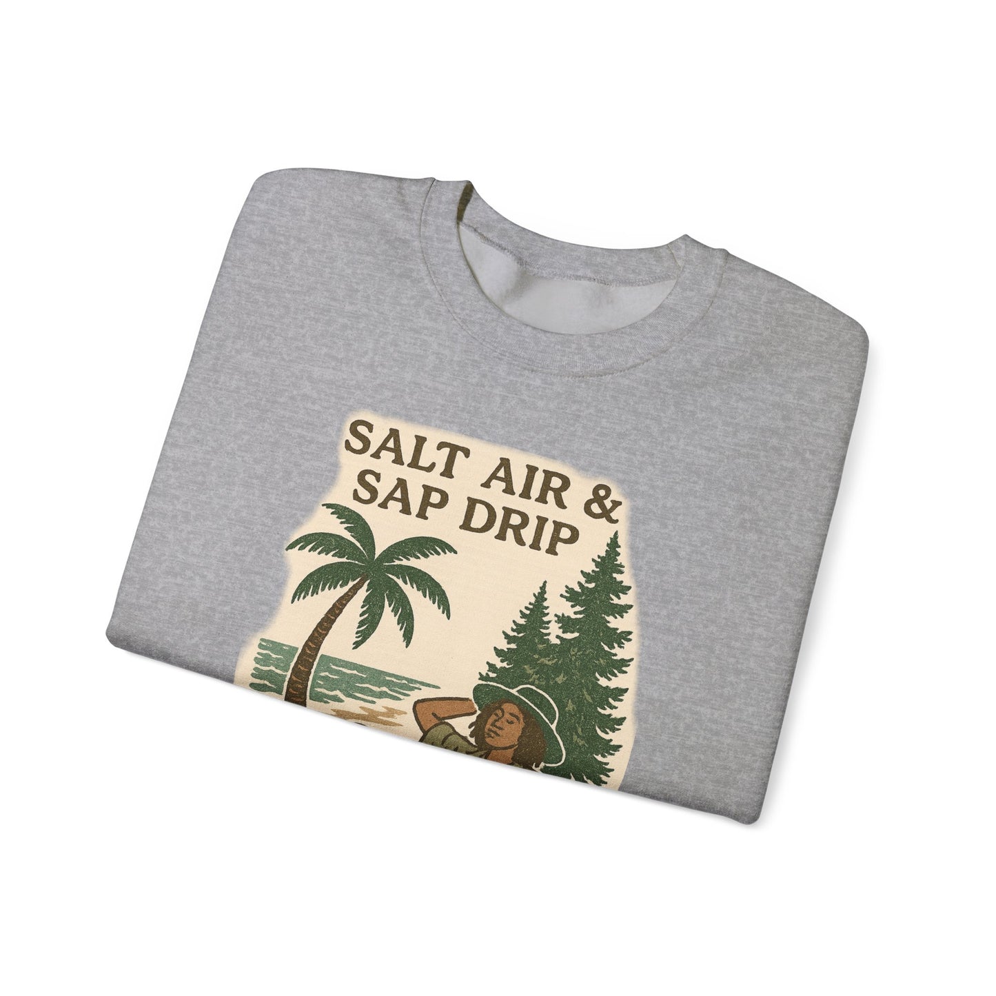 Cozy Beach Vibes Sweatshirt - Salt Air & Sap Drip Unisex Crewneck, Summer Casual Wear, Gift for Nature Lovers, Beach Trip Essentials