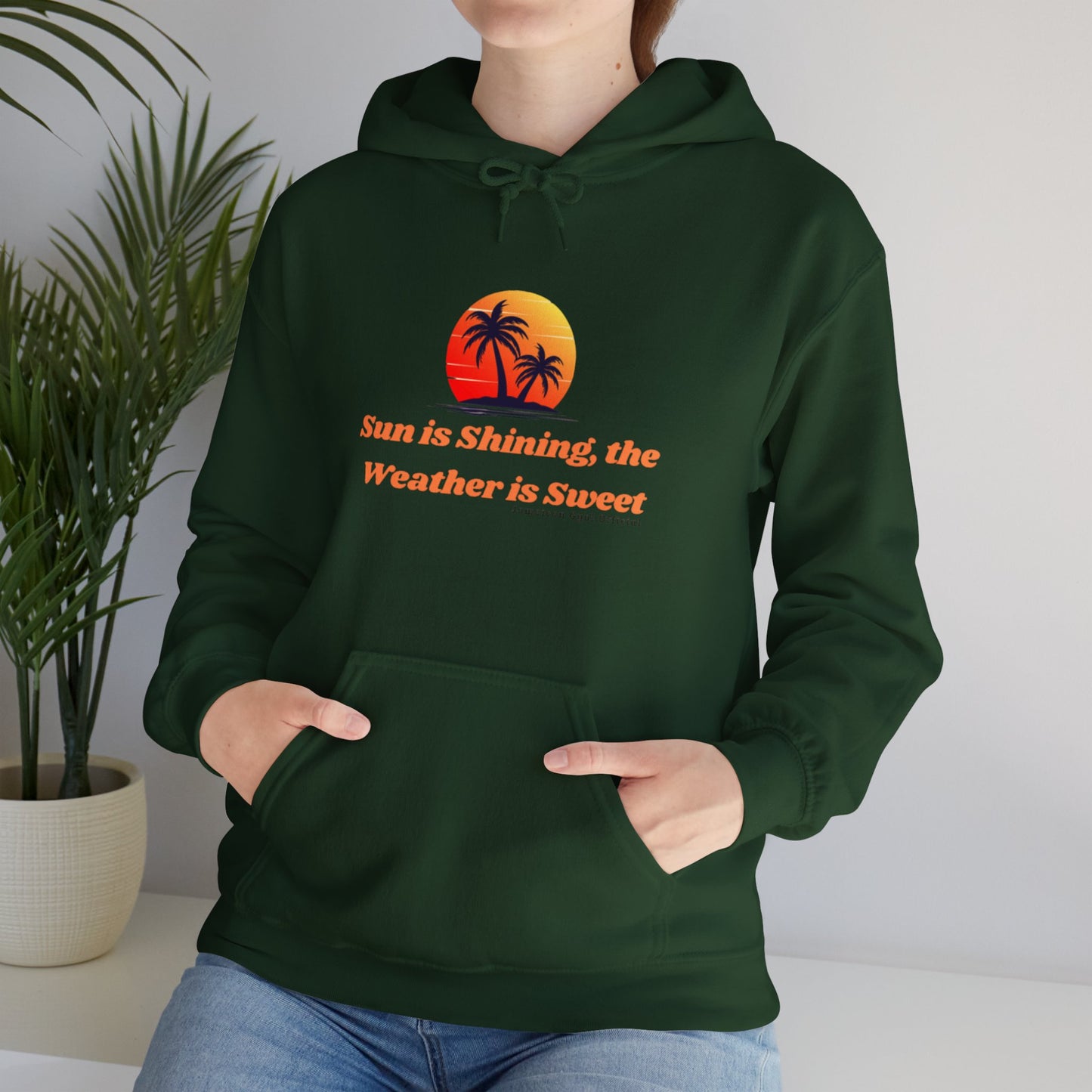 Sunshine Vibes Hoodie: Unisex Heavy Blend Sweatshirt with Tropical Design, Perfect for Summer, Beach Days, Casual Wear, Gifts
