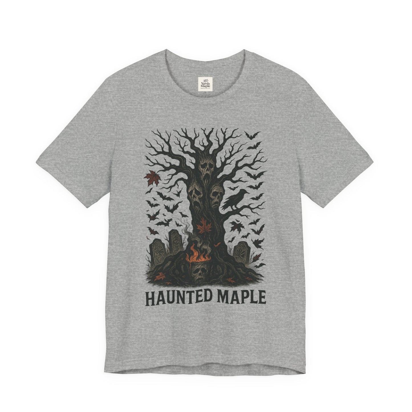 Haunted Maple Tee - Unisex Jersey Short Sleeve T-Shirt for Fall, Halloween, Spooky Vibe, Ghost Lovers, Unique Gift