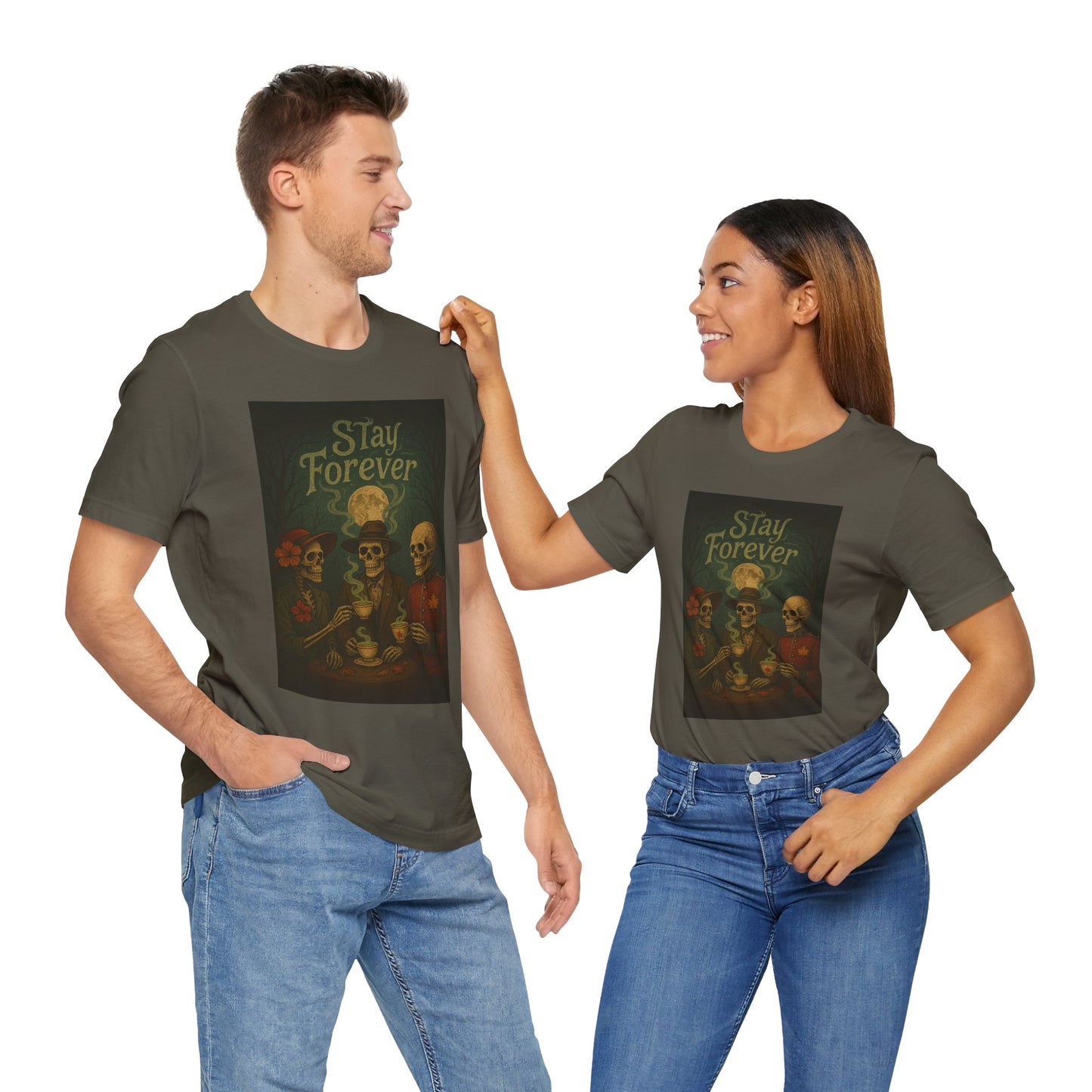 Stay Forever Halloween T-Shirt, Unisex Jersey Tee for Spooky Season, Day of the Dead, Casual Wear, Unique Gift Idea
