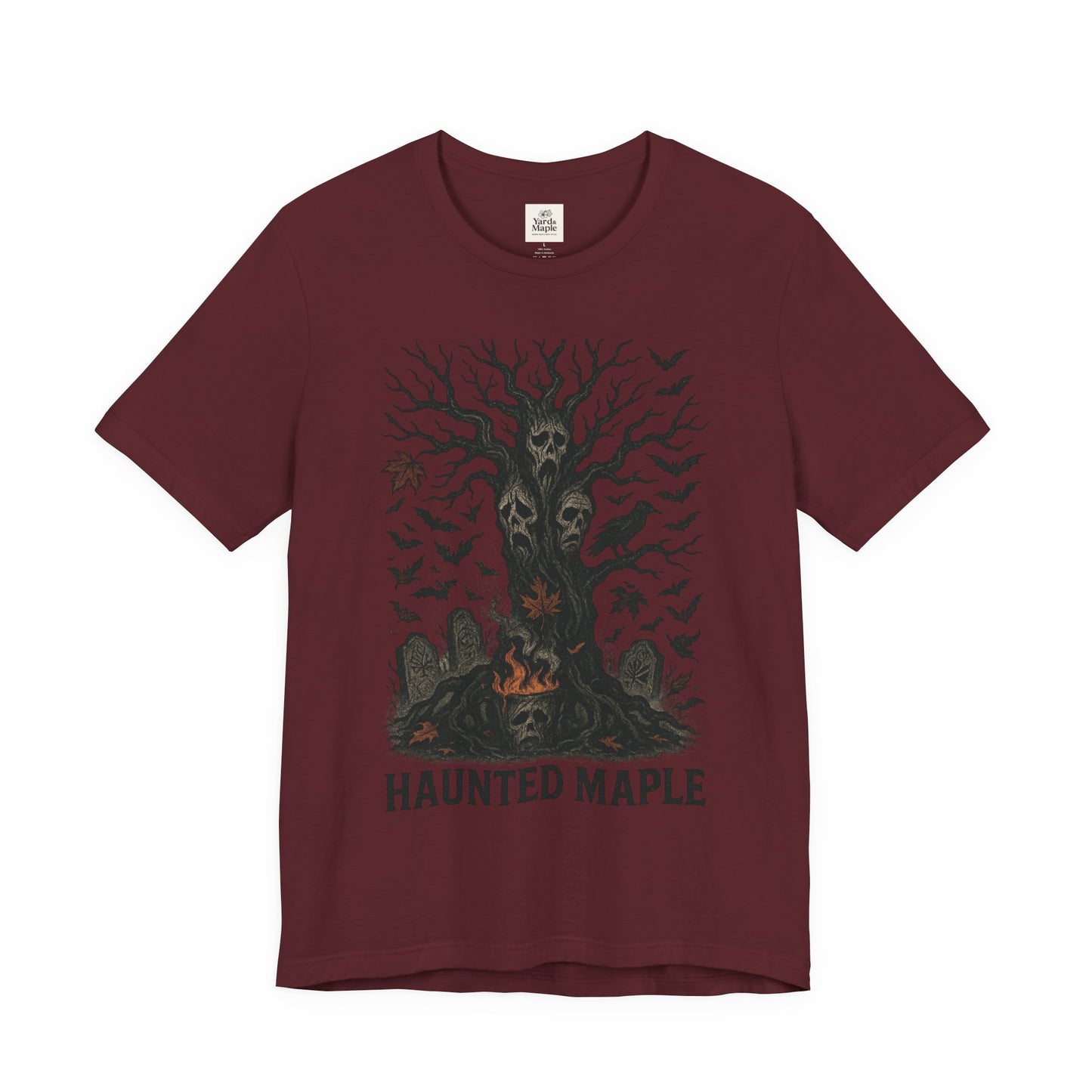 Haunted Maple Tee - Unisex Jersey Short Sleeve T-Shirt for Fall, Halloween, Spooky Vibe, Ghost Lovers, Unique Gift