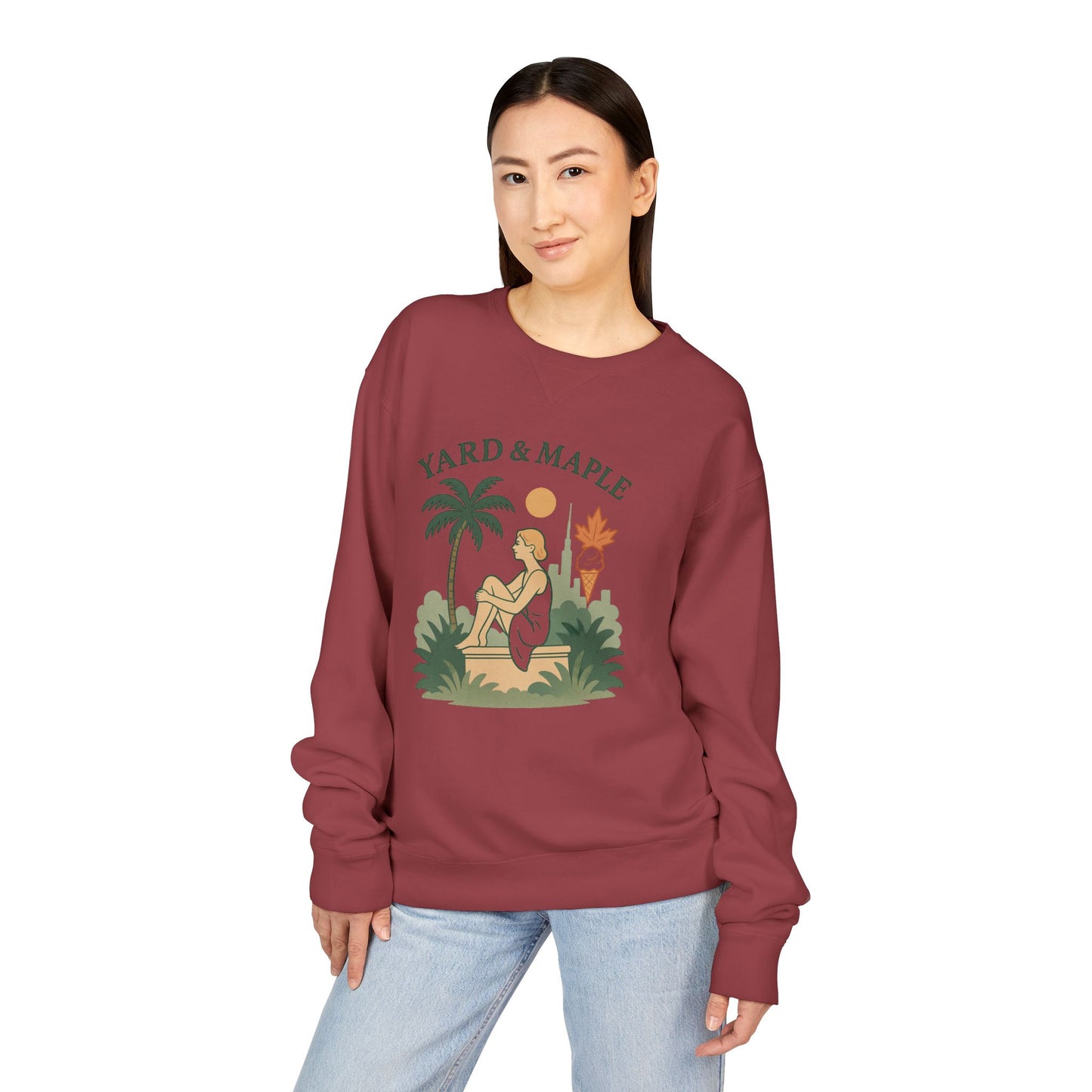 Yard & Maple Crewneck Sweatshirt, Cozy Sweatshirt, Unisex Apparel, Casual Wear, Summer Vibes, Gift for Him or Her