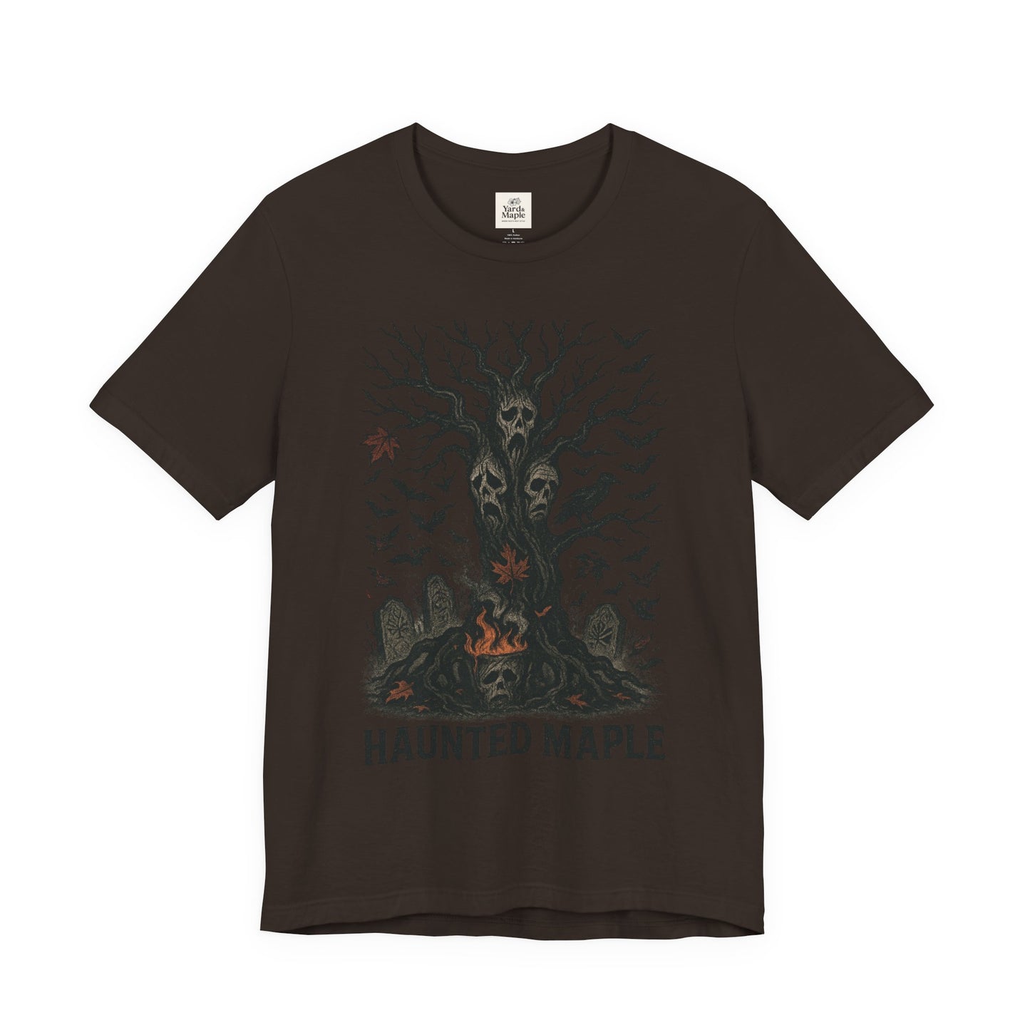Haunted Maple Tee - Unisex Jersey Short Sleeve T-Shirt for Fall, Halloween, Spooky Vibe, Ghost Lovers, Unique Gift