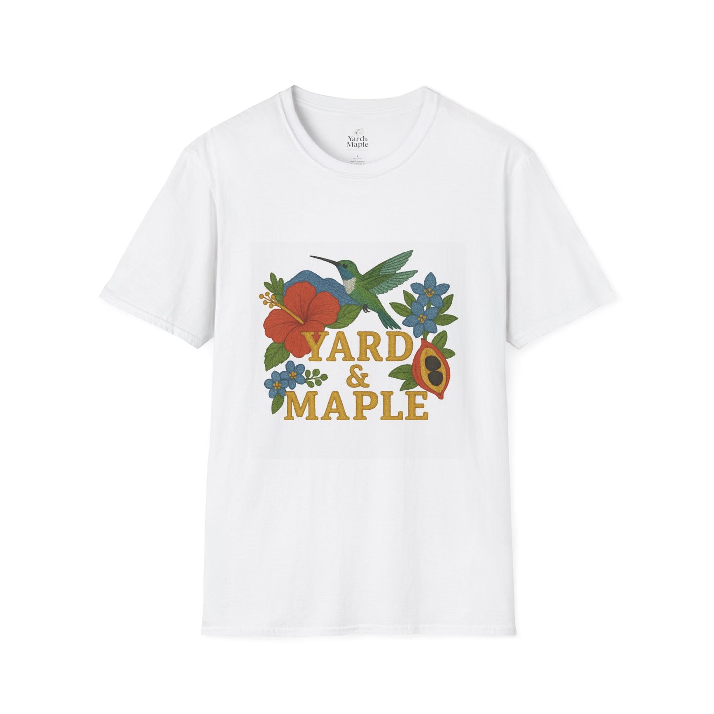 Colorful Floral Hummingbird Unisex T-Shirt, Casual Summer Style, Yard & Maple Graphic Tee, Gift for Nature Lovers, Eco-Friendly Fashion