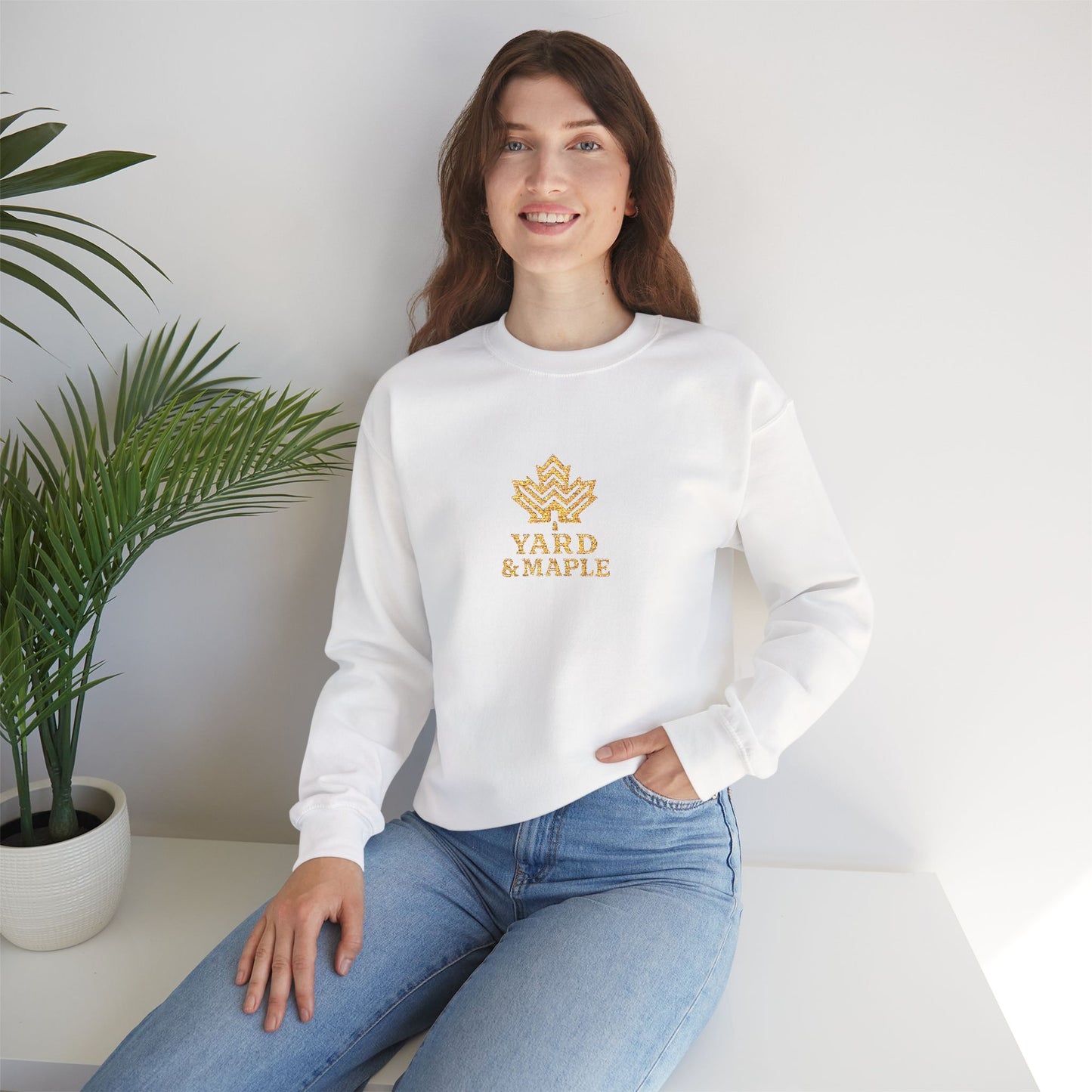 Cozy Unisex Crewneck Sweatshirt with Embroidered Leaf Design, Perfect for Fall, Thanksgiving, Casual Outings, Friends and Family Gatherings, Gifts