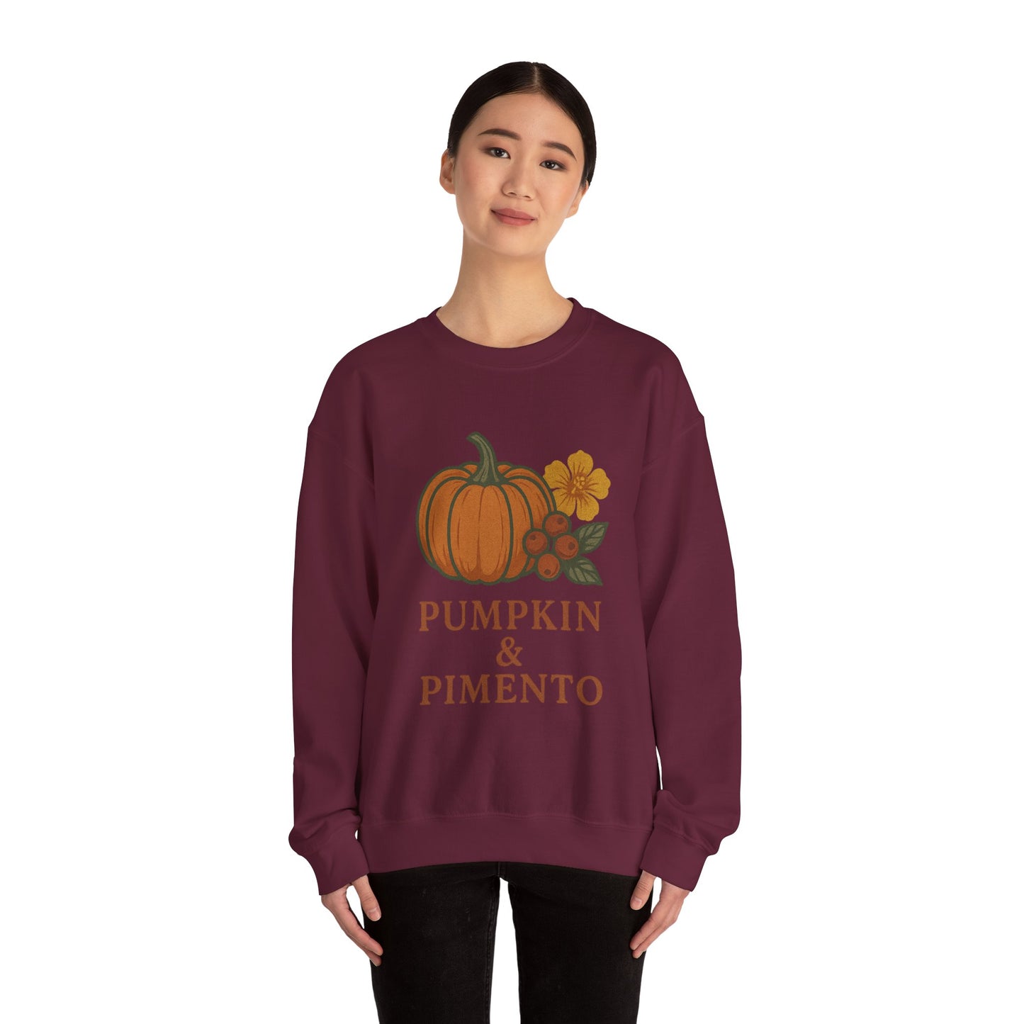 Pumpkin & Pimento Crewneck Sweatshirt, Cozy Fall Sweatshirt, Unisex Autumn Apparel, Thanksgiving Gift, Seasonal Fashion