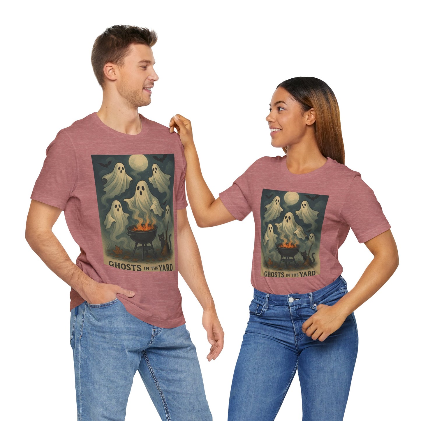 Ghosts in the Yard Tee - Spooky Unisex Short Sleeve Shirt, Halloween Shirt, Ghost Design, Casual Halloween Wear, Gift for Ghost Lovers