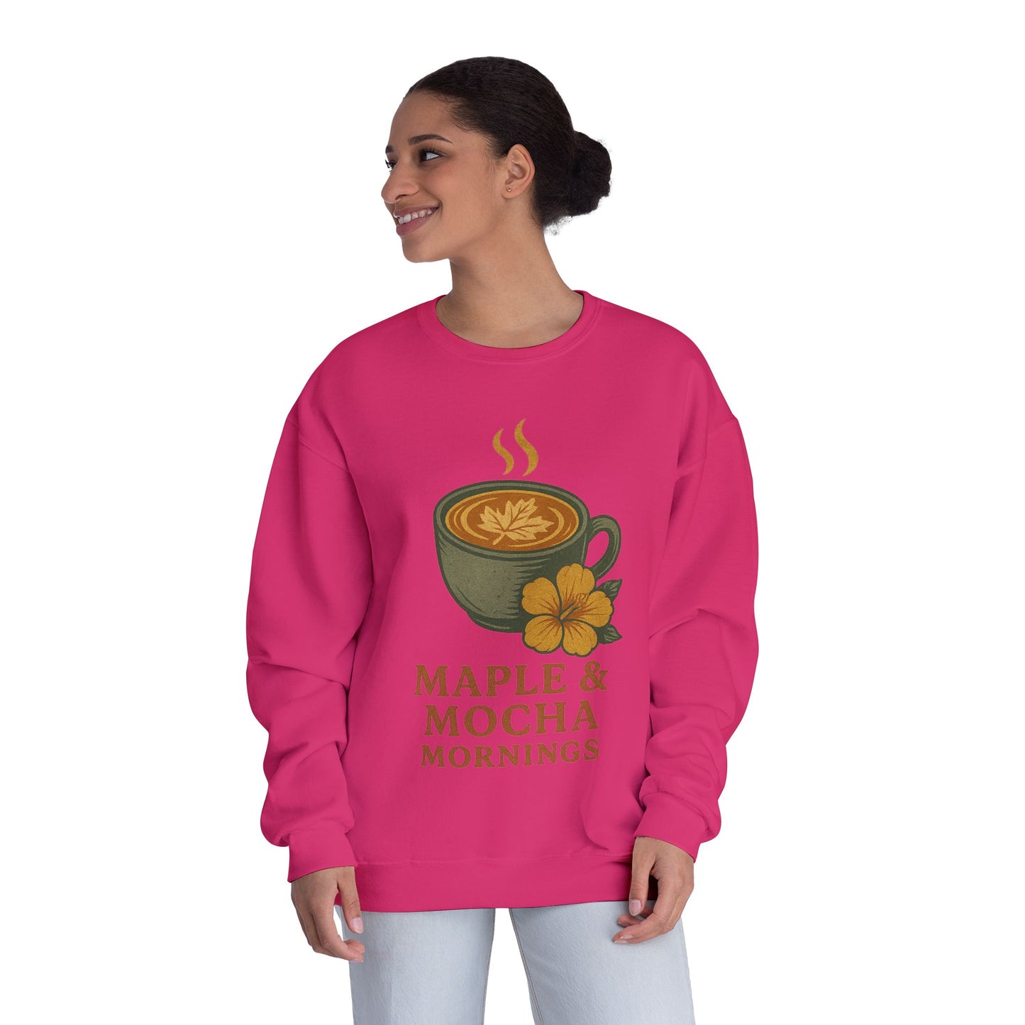 Cozy Coffee Sweatshirt - Maple & Mocha Mornings Unisex Crewneck, Warm Gift for Coffee Lovers, Casual Fall Fashion, Weekend Relaxation