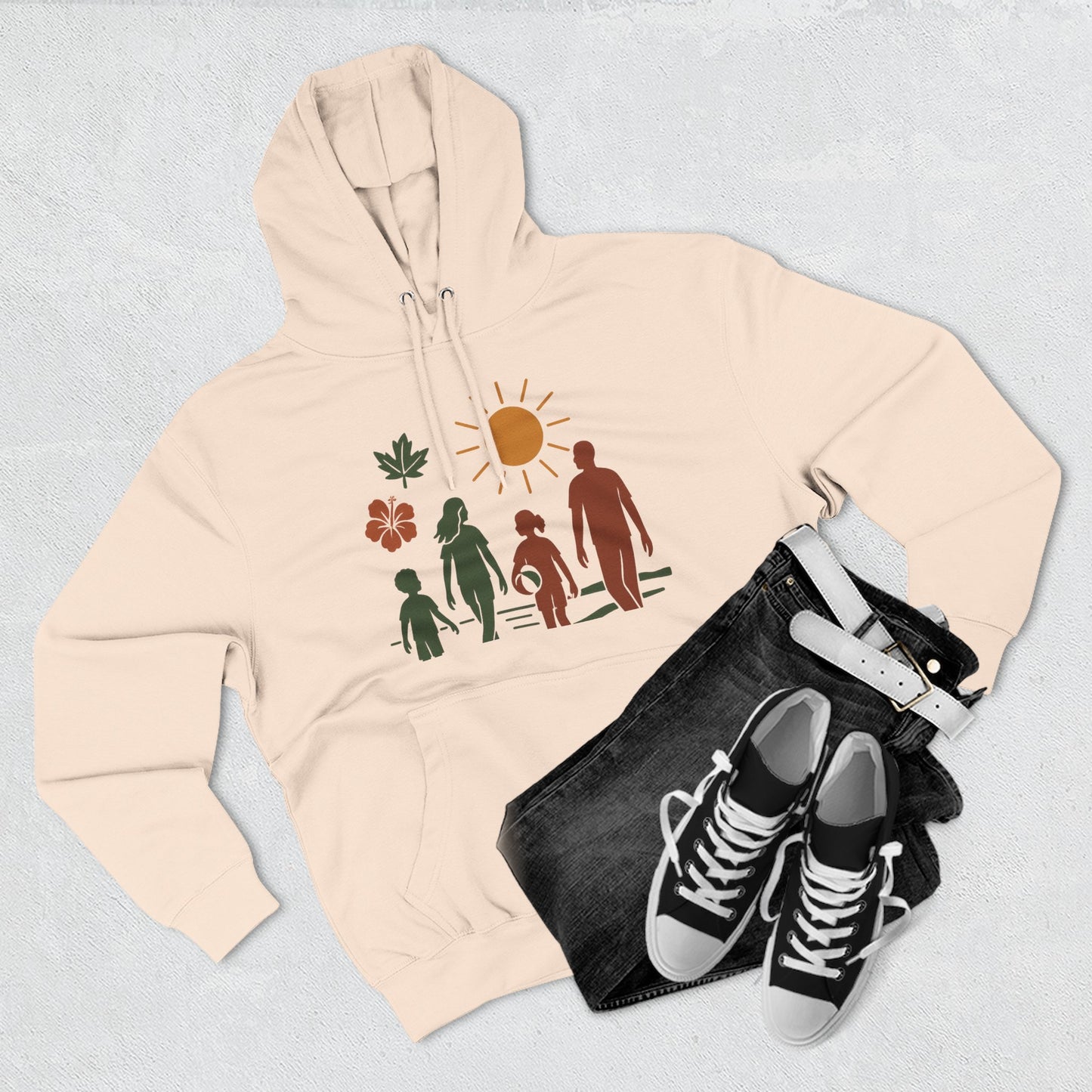 Family Bonding Three-Panel Hoodie, Cozy Family Artwork Fleece, Casual Family Gatherings Sweatshirt, Family Love Hooded Top, Gift for Parents