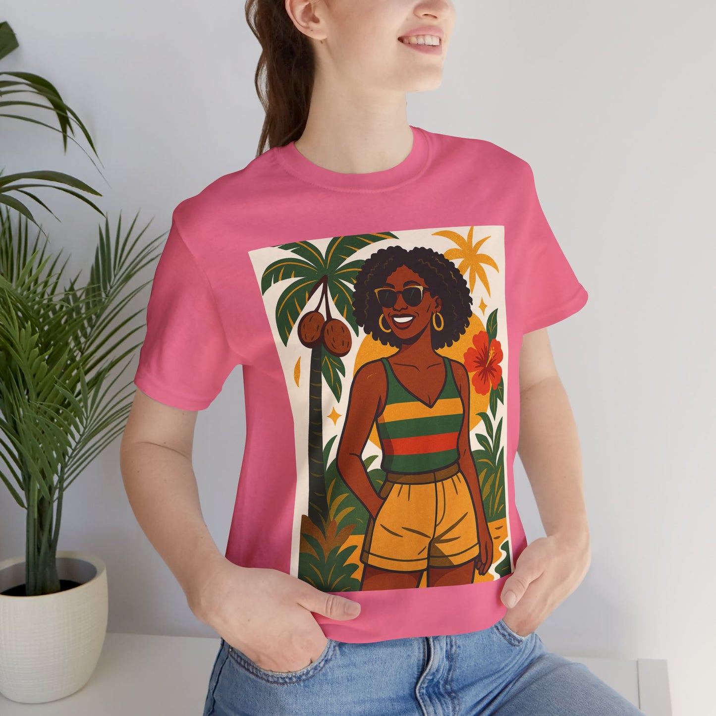 Tropical Graphic Tee for Summer Vibes, Beach Wear, Vacation Style, Graphic T-Shirt for Women, Summer Gift, Casual Outfit