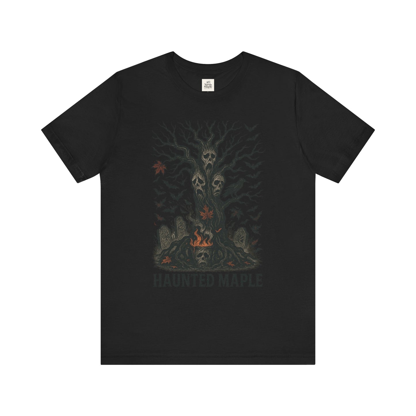 Haunted Maple Tee - Unisex Jersey Short Sleeve T-Shirt for Fall, Halloween, Spooky Vibe, Ghost Lovers, Unique Gift