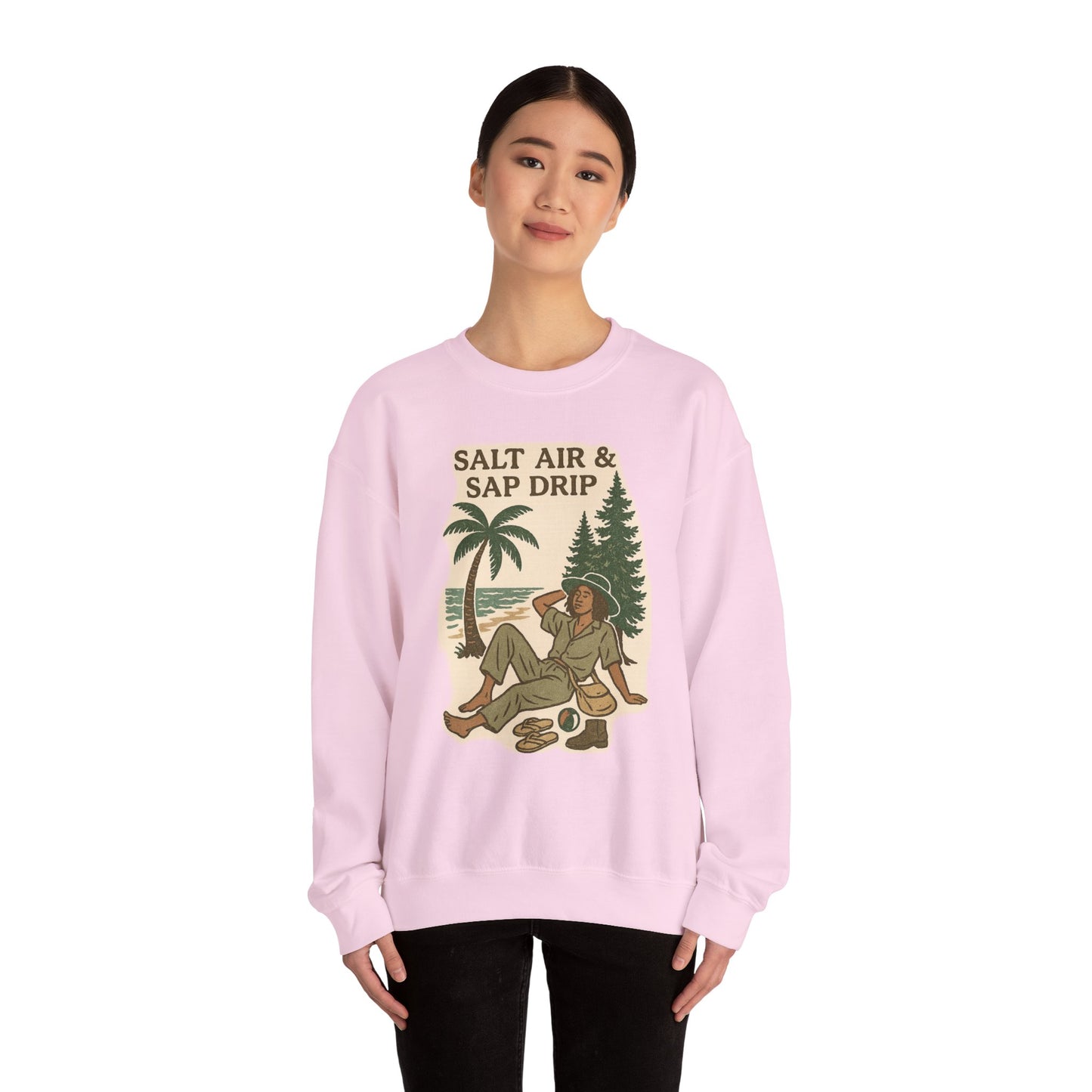 Cozy Beach Vibes Sweatshirt - Salt Air & Sap Drip Unisex Crewneck, Summer Casual Wear, Gift for Nature Lovers, Beach Trip Essentials